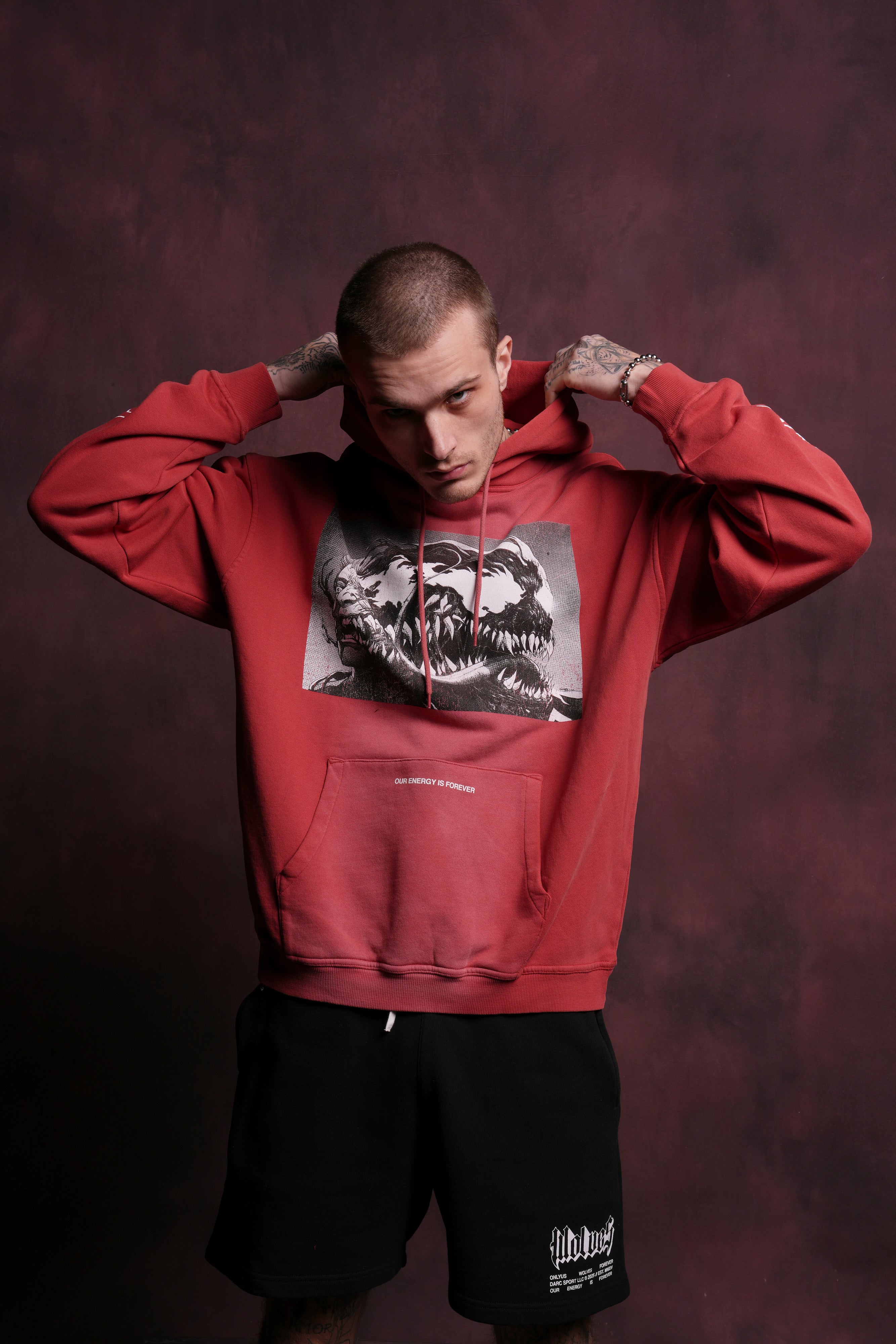 Seed Of Darcness Unisex "B" Hoodie in Roman Red Tonal Sun Fade