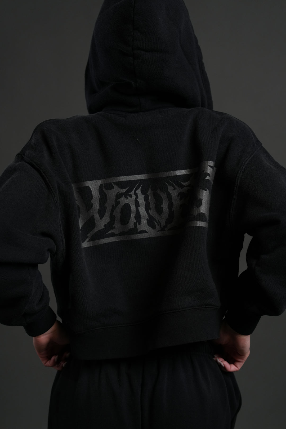 Midnight Wolves "Sage" Cropped Zip Hoodie in Black Drift Wash