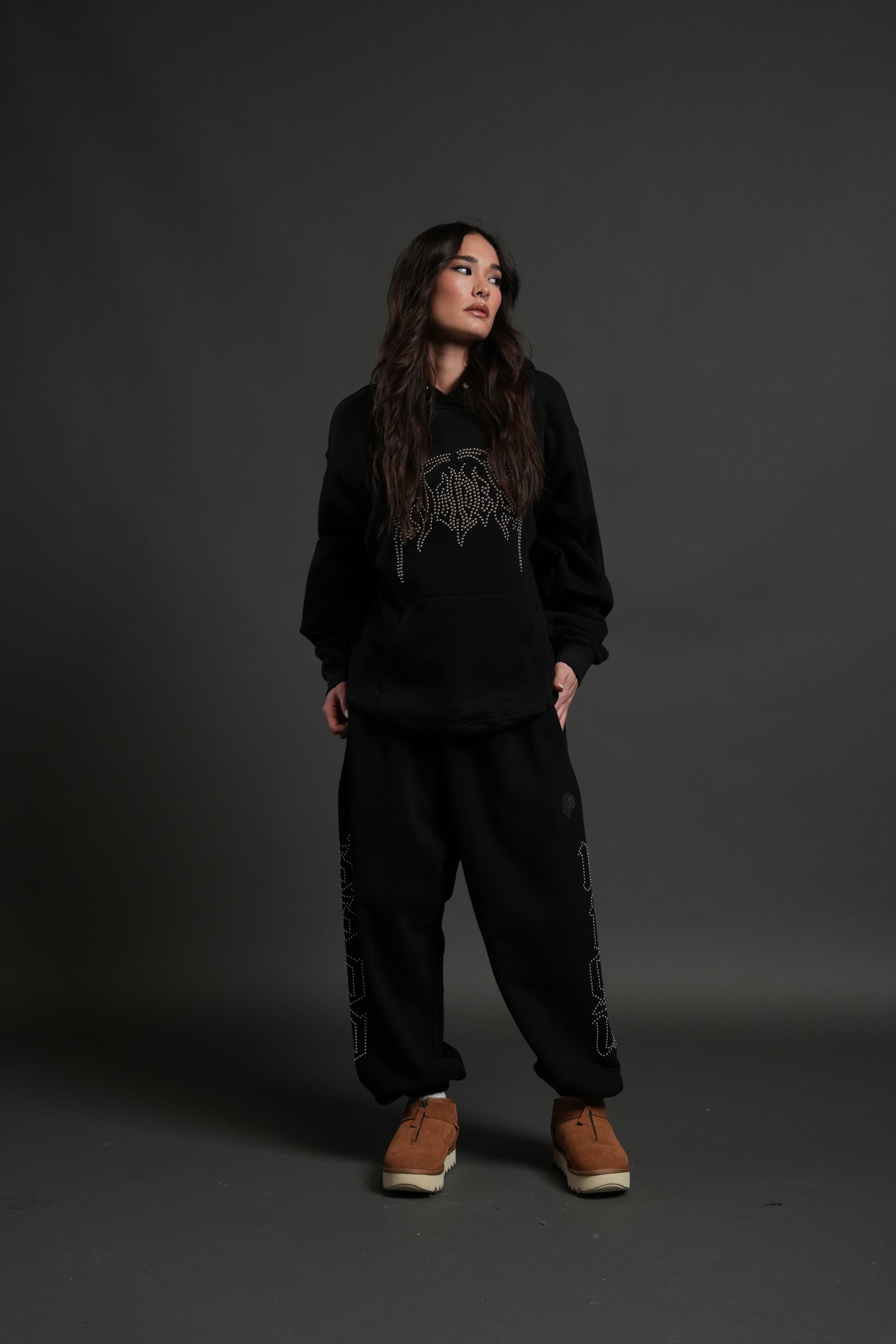 Studded Respect Unisex "Pierce" Hoodie in Black Drift Wash