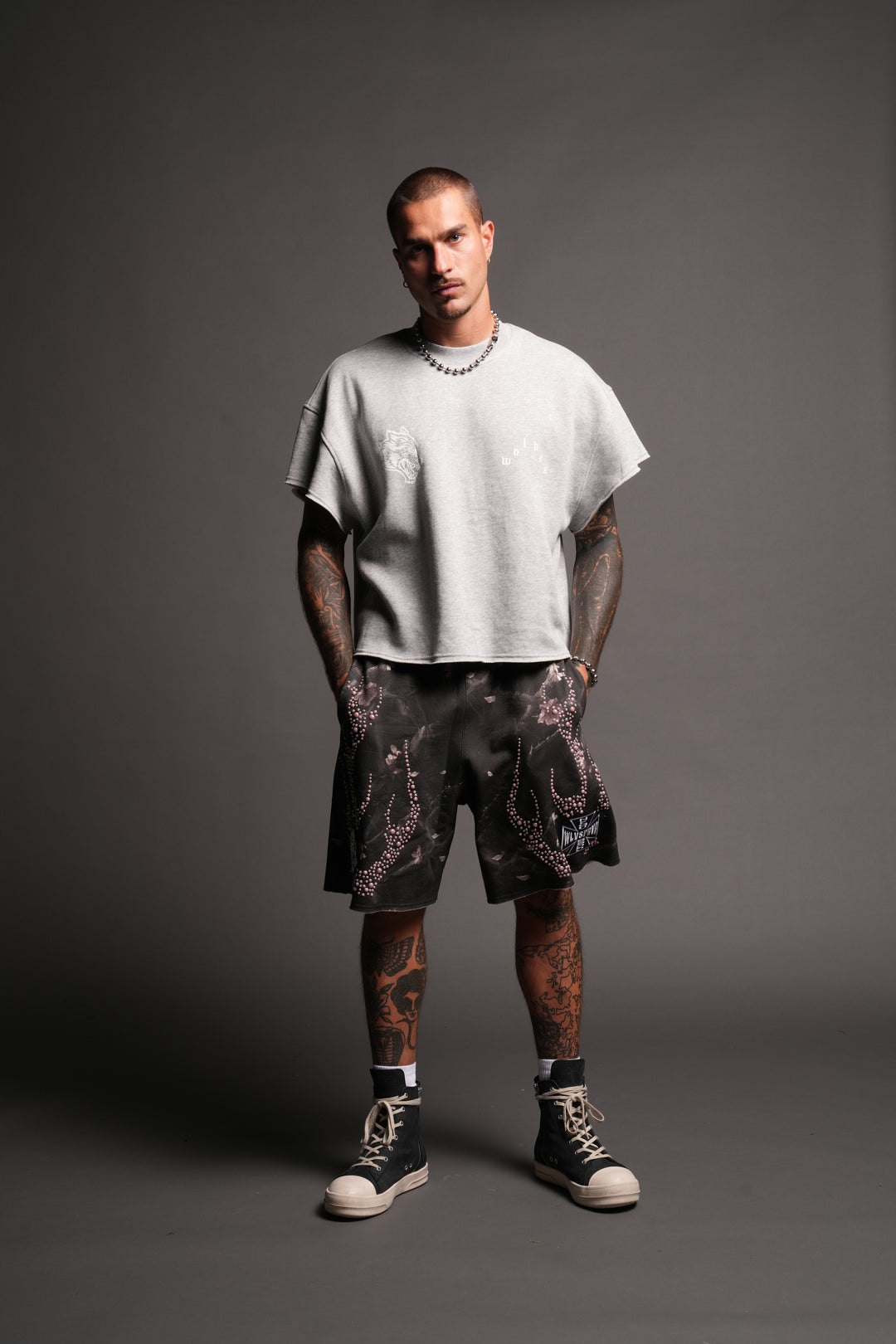 Wolf Pyramid Raw Hem Box Cut Cap Sleeve London Crewneck In Light Athletic Gray