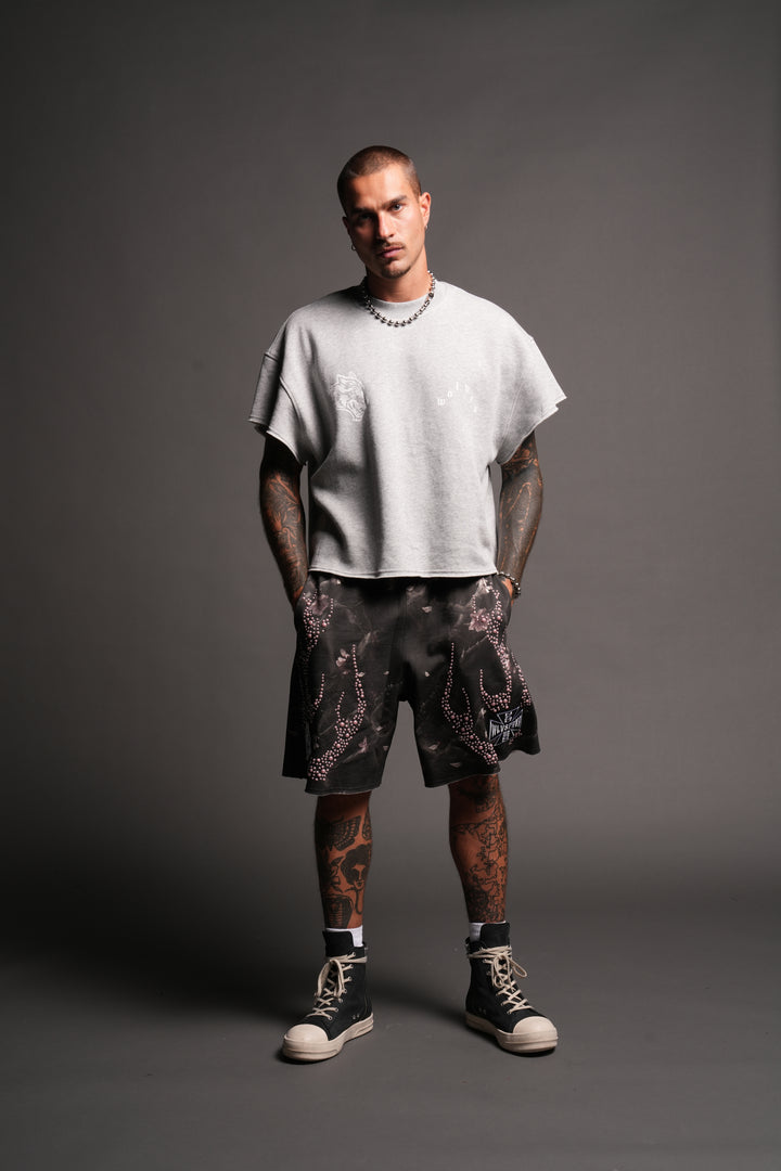 Wolf Pyramid Raw Hem Box Cut Cap Sleeve London Crewneck In Light Athletic Gray