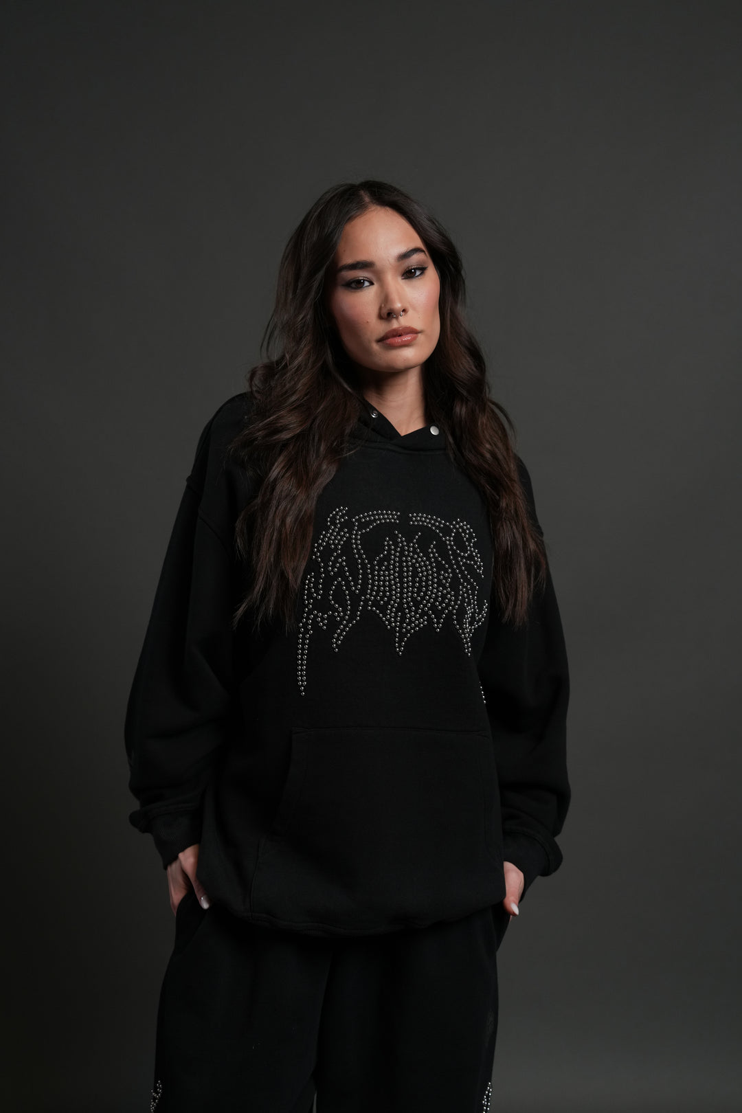 Studded Respect Unisex "Pierce" Hoodie in Black Drift Wash