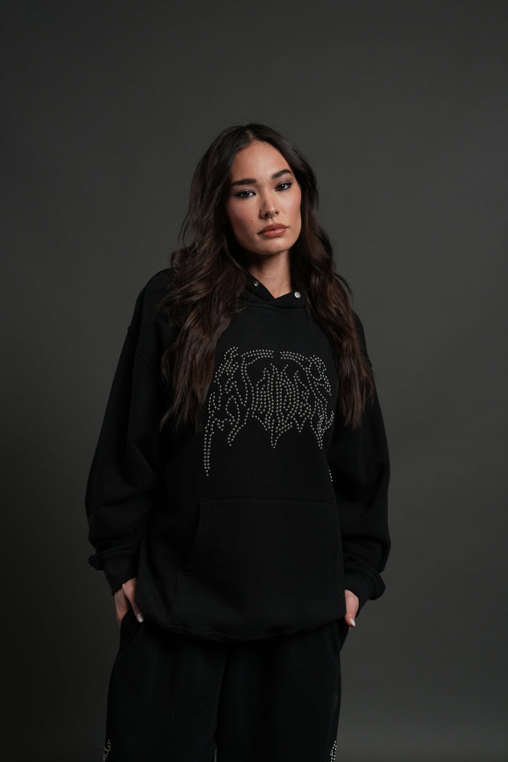 Studded Respect Unisex "Pierce" Hoodie in Black Drift Wash