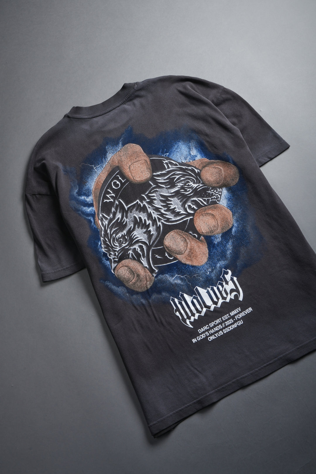 In God's Hands "Premium" Oversized Tee in Wolf Gray Drift Wash