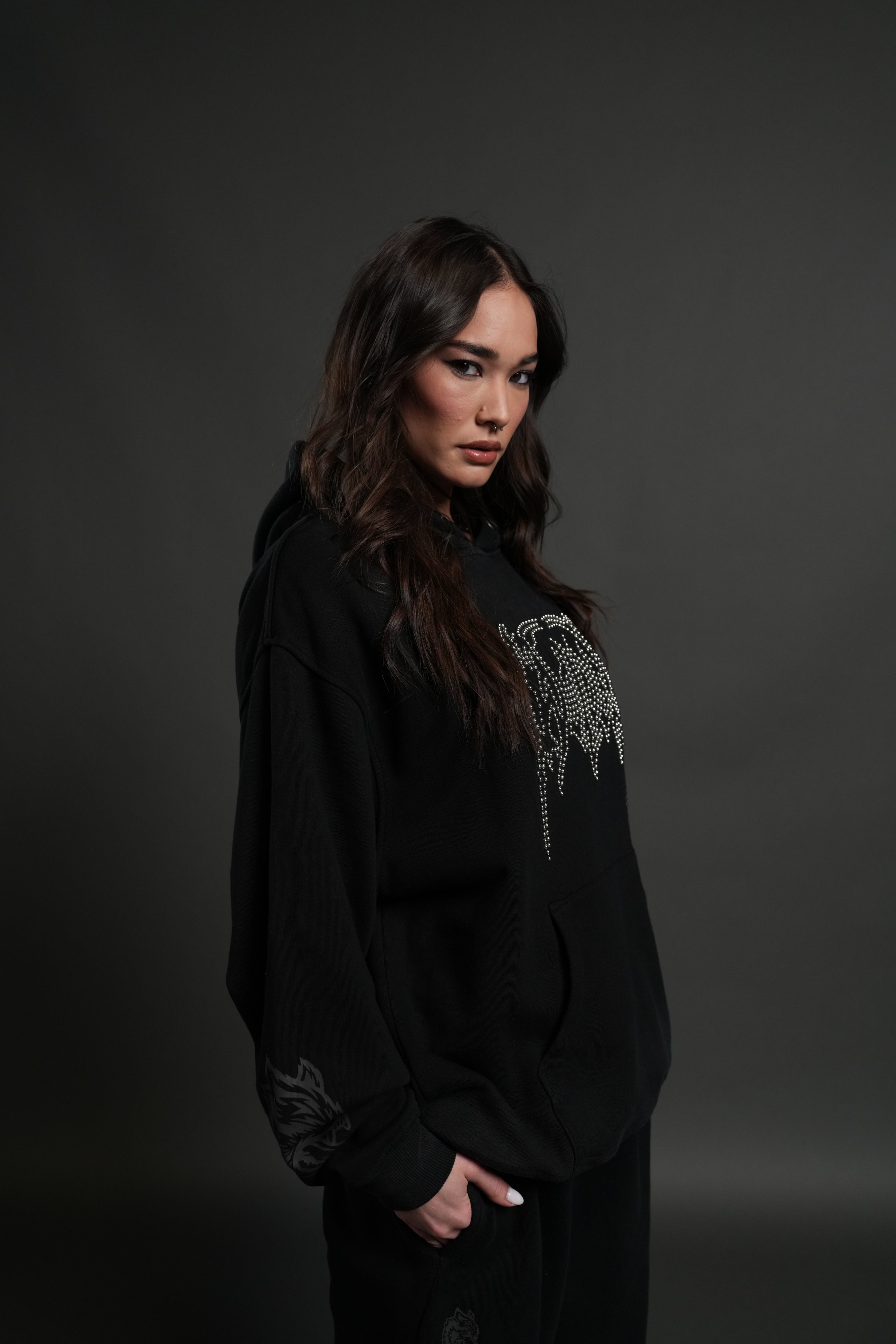 Studded Respect Unisex "Pierce" Hoodie in Black Drift Wash