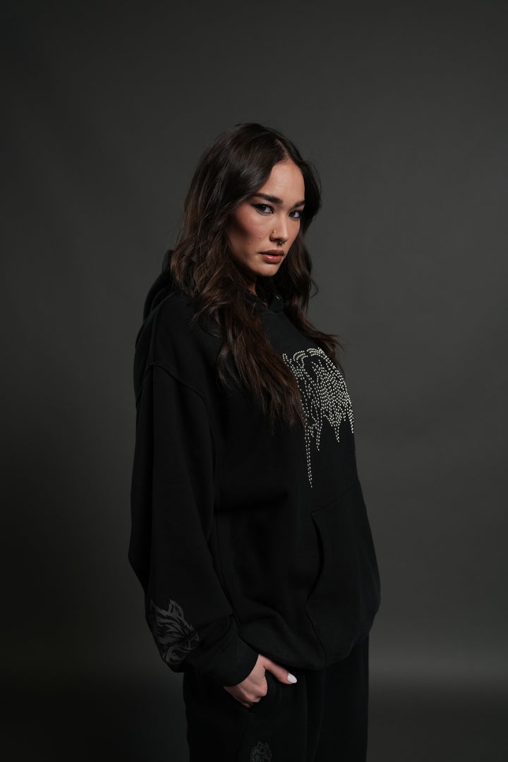 Studded Respect Unisex "Pierce" Hoodie in Black Drift Wash