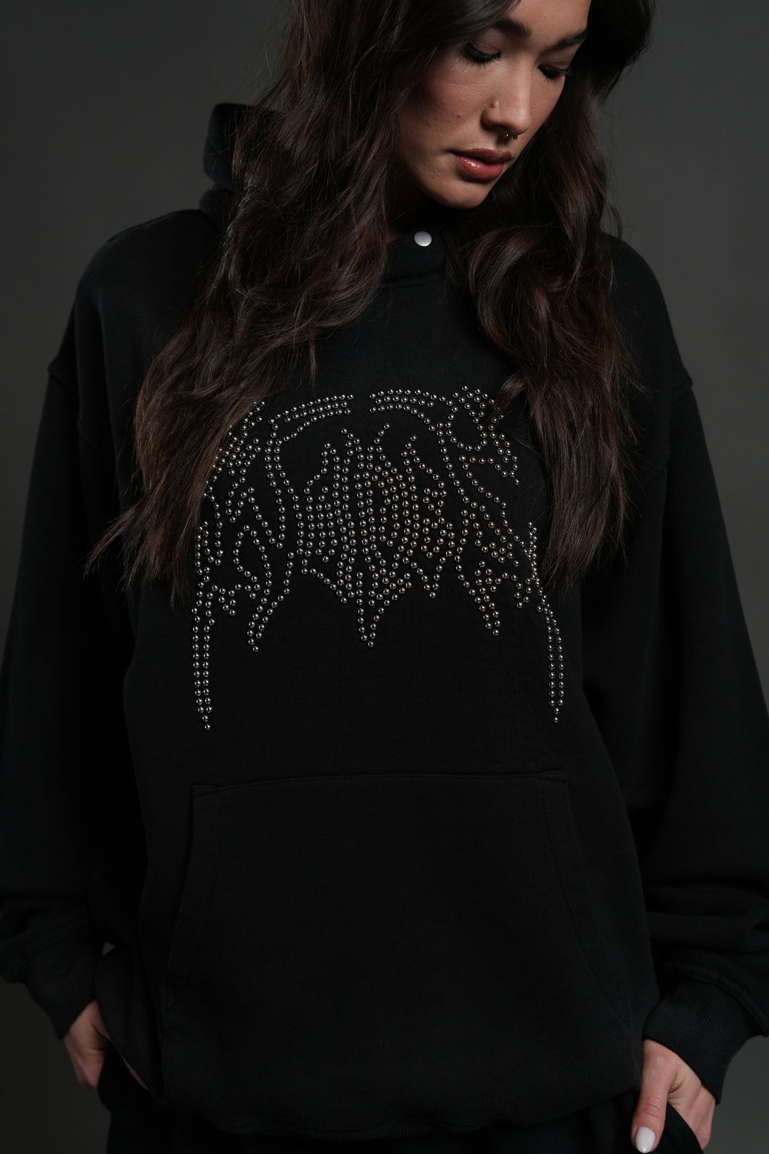 Studded Respect Unisex "Pierce" Hoodie in Black Drift Wash