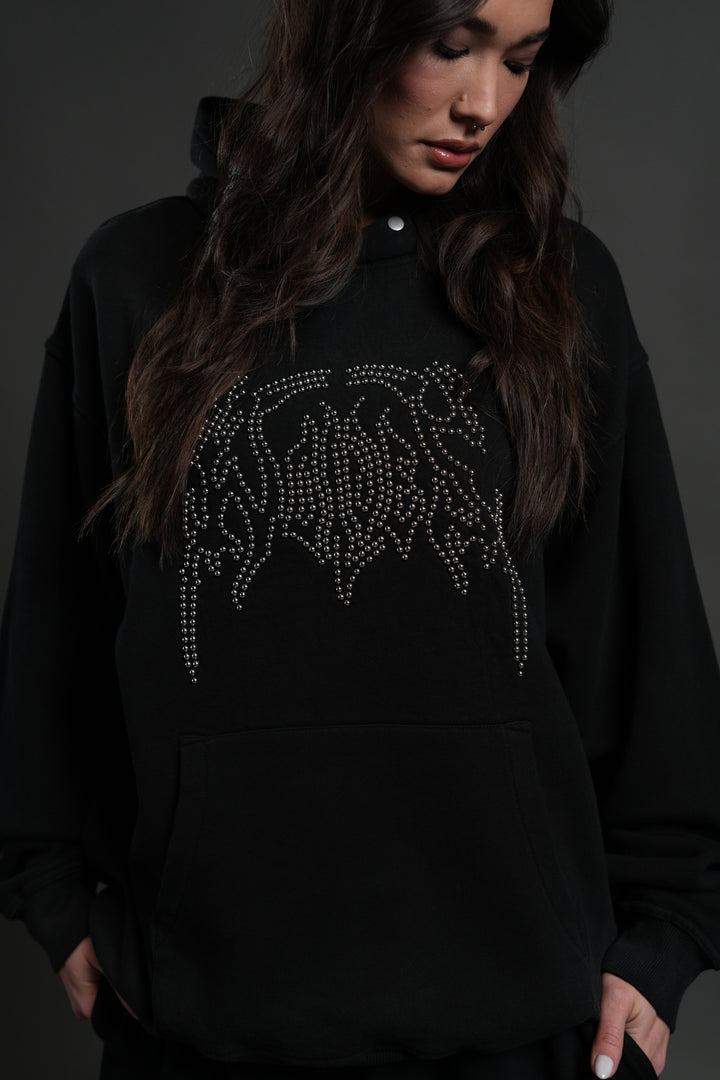 Studded Respect Unisex "Pierce" Hoodie in Black Drift Wash