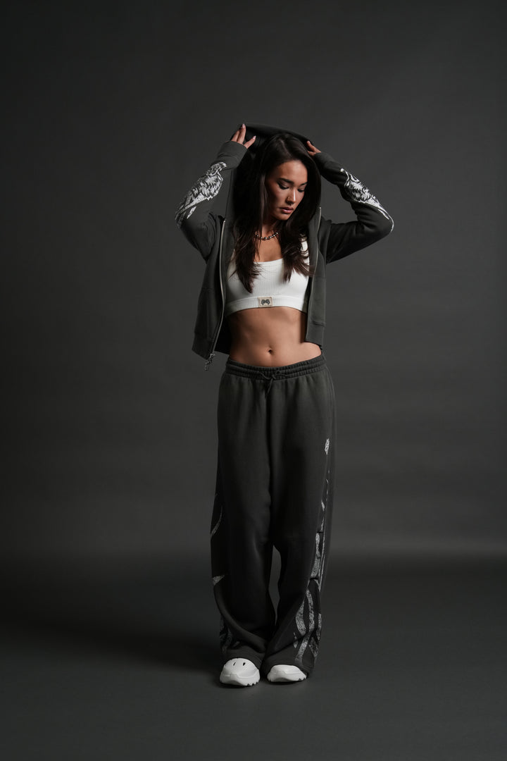 Finite Flame "Iris" Zip Up She Hoodie in Wolf Gray Drift Wash