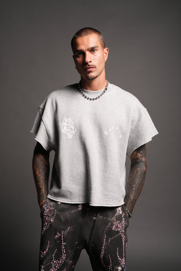 Wolf Pyramid Raw Hem Box Cut Cap Sleeve London Crewneck In Light Athletic Gray