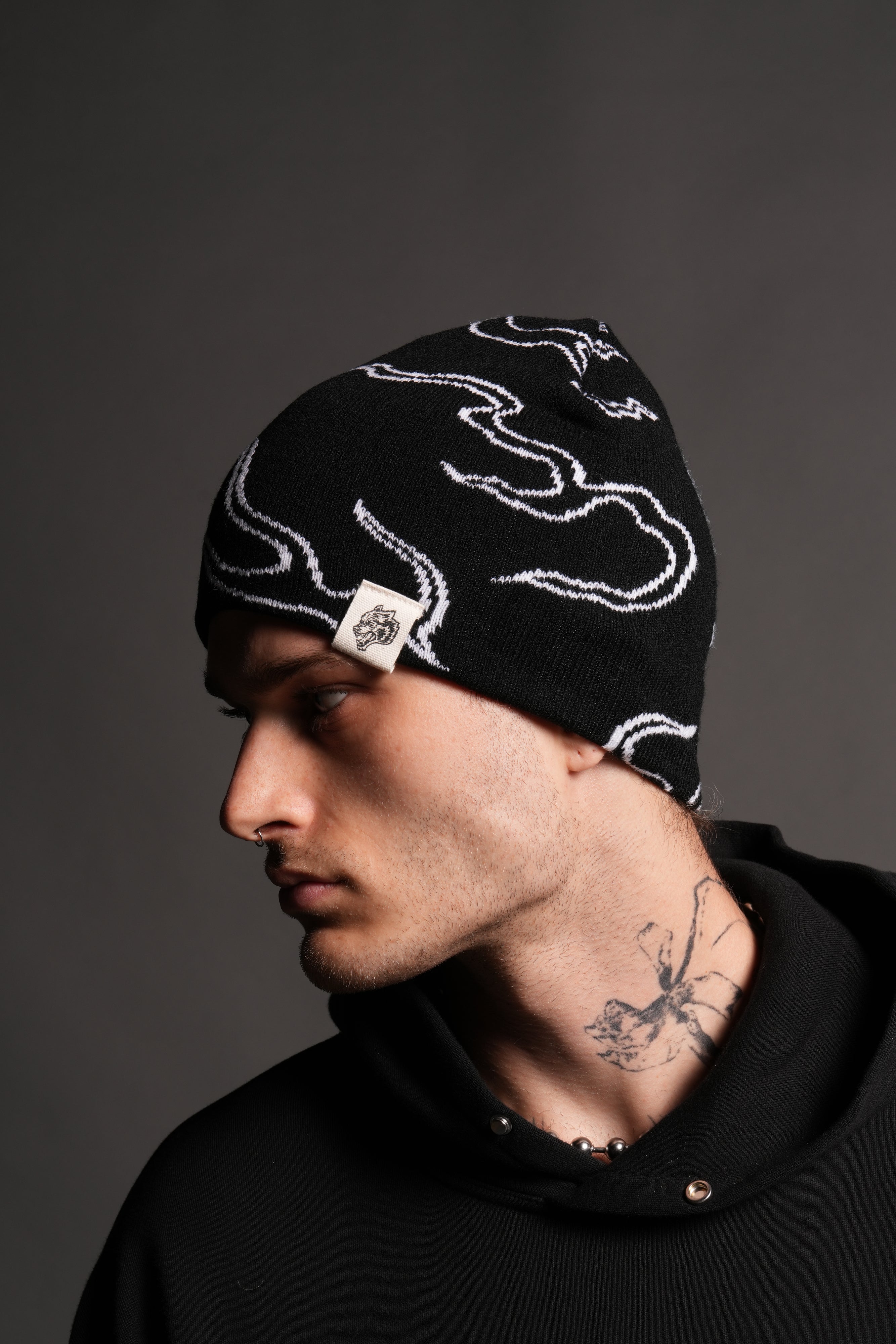 Our Fire Cap Beanie in Black/White