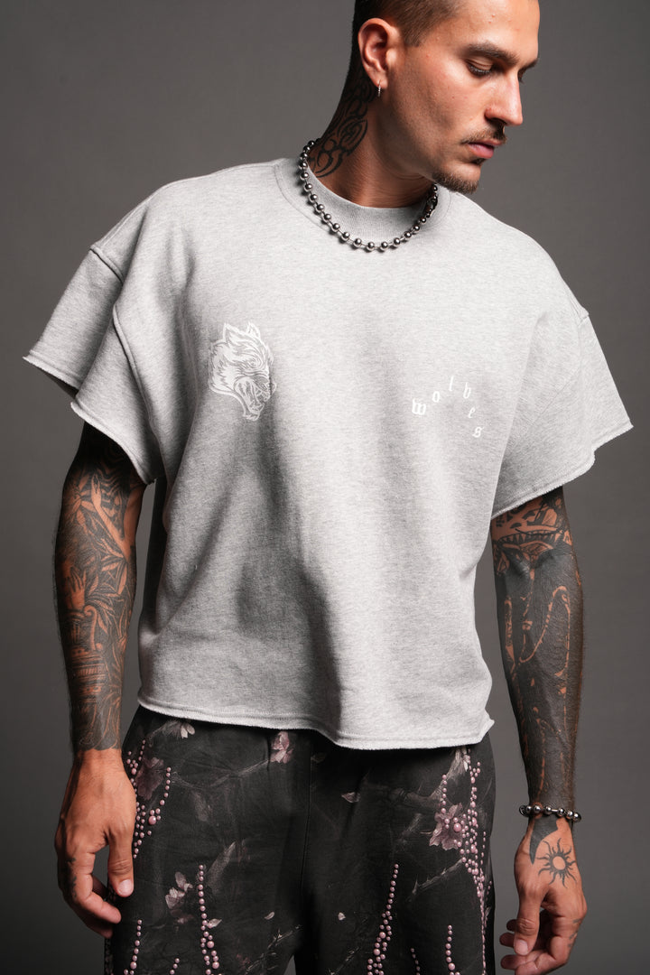 Wolf Pyramid Raw Hem Box Cut Cap Sleeve London Crewneck In Light Athletic Gray