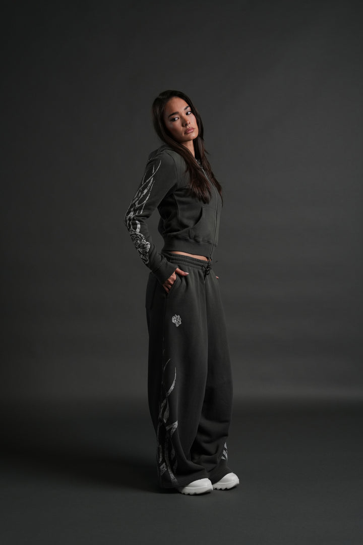 Finite Flame "Iris" Zip Up She Hoodie in Wolf Gray Drift Wash
