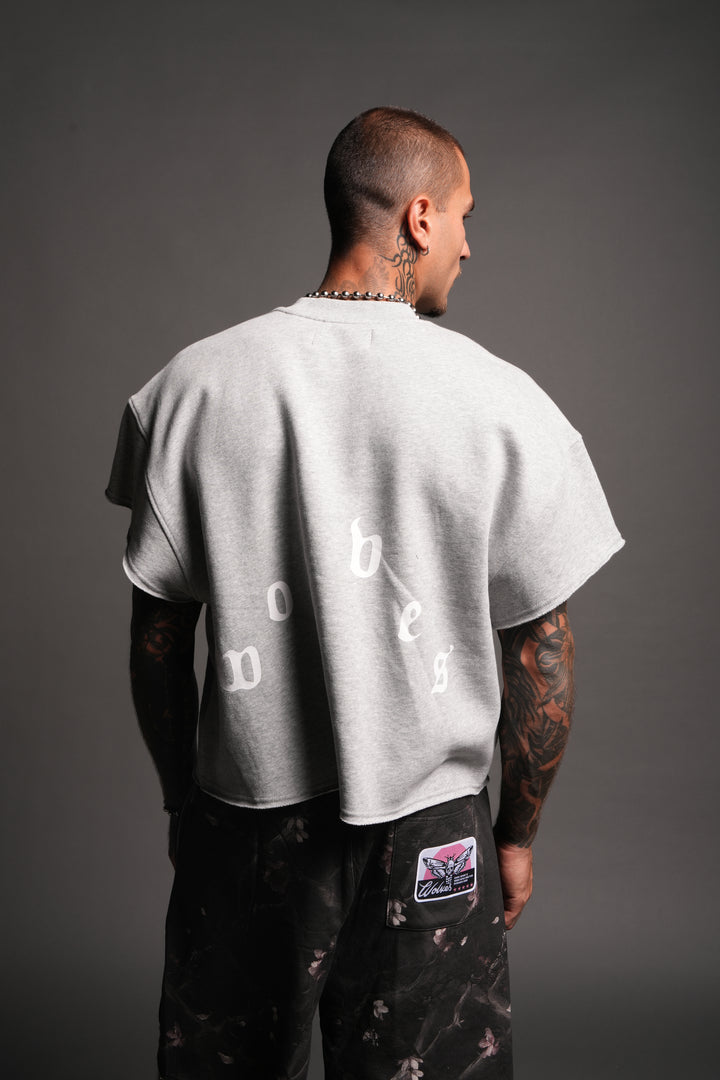 Wolf Pyramid Raw Hem Box Cut Cap Sleeve London Crewneck In Light Athletic Gray