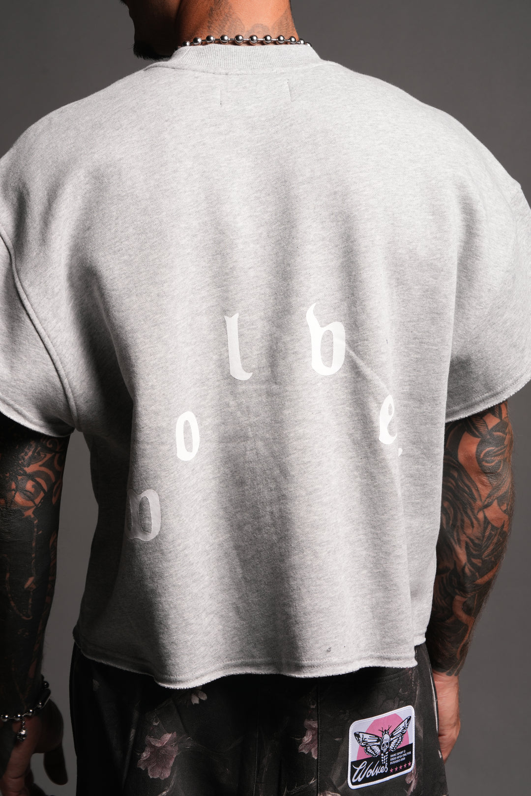 Wolf Pyramid Raw Hem Box Cut Cap Sleeve London Crewneck In Light Athletic Gray