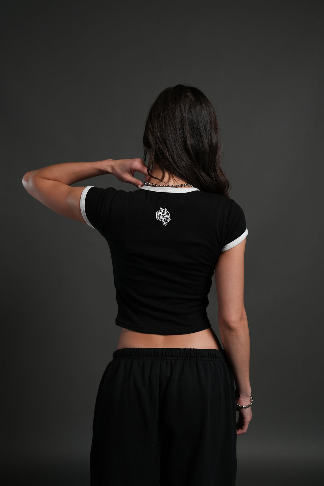 Sacred Flame Ringer "Baby" Tee in Black/White