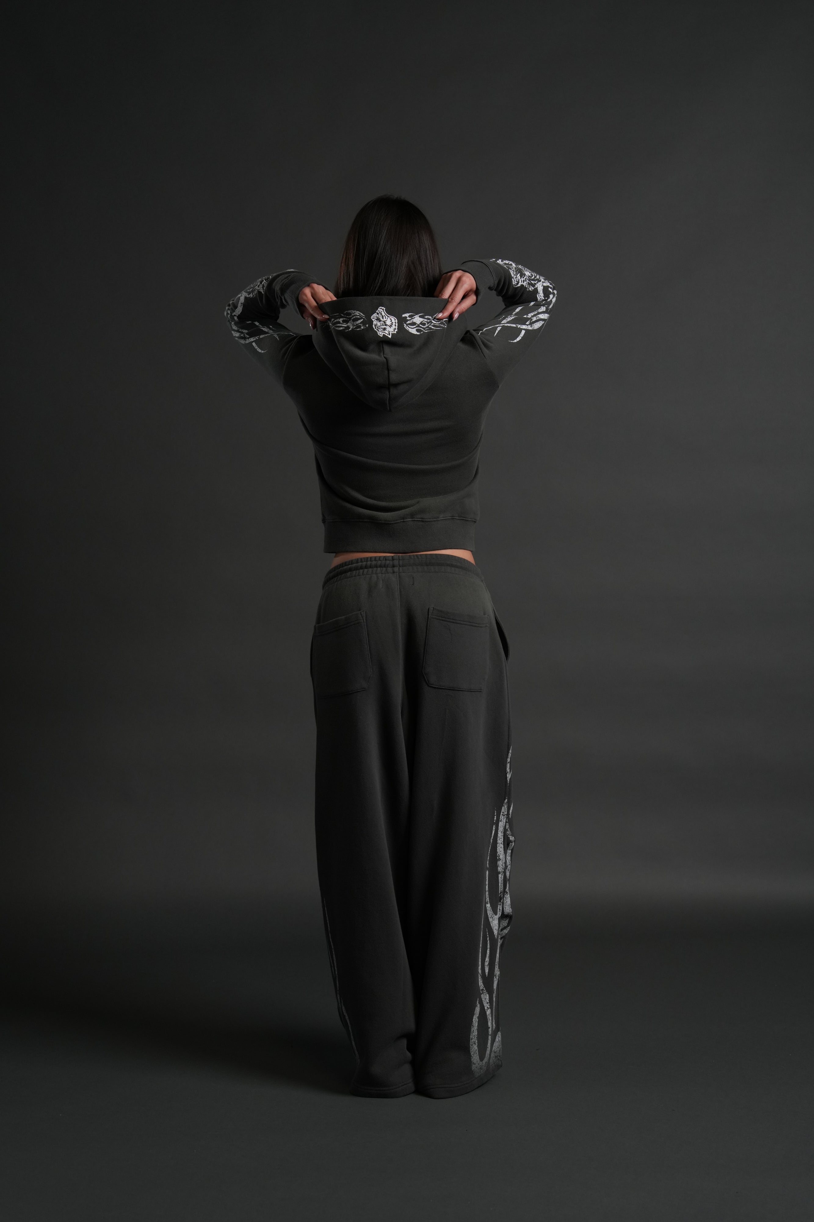 Finite Flame "Iris" Zip Up She Hoodie in Wolf Gray Drift Wash
