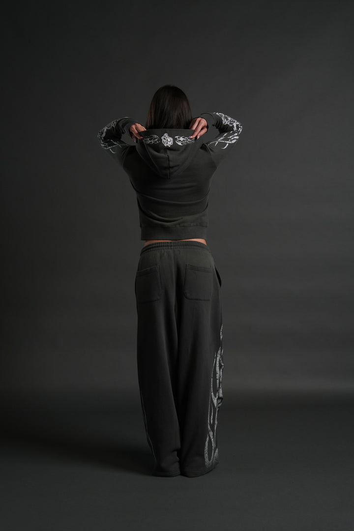Finite Flame "Iris" Zip Up She Hoodie in Wolf Gray Drift Wash