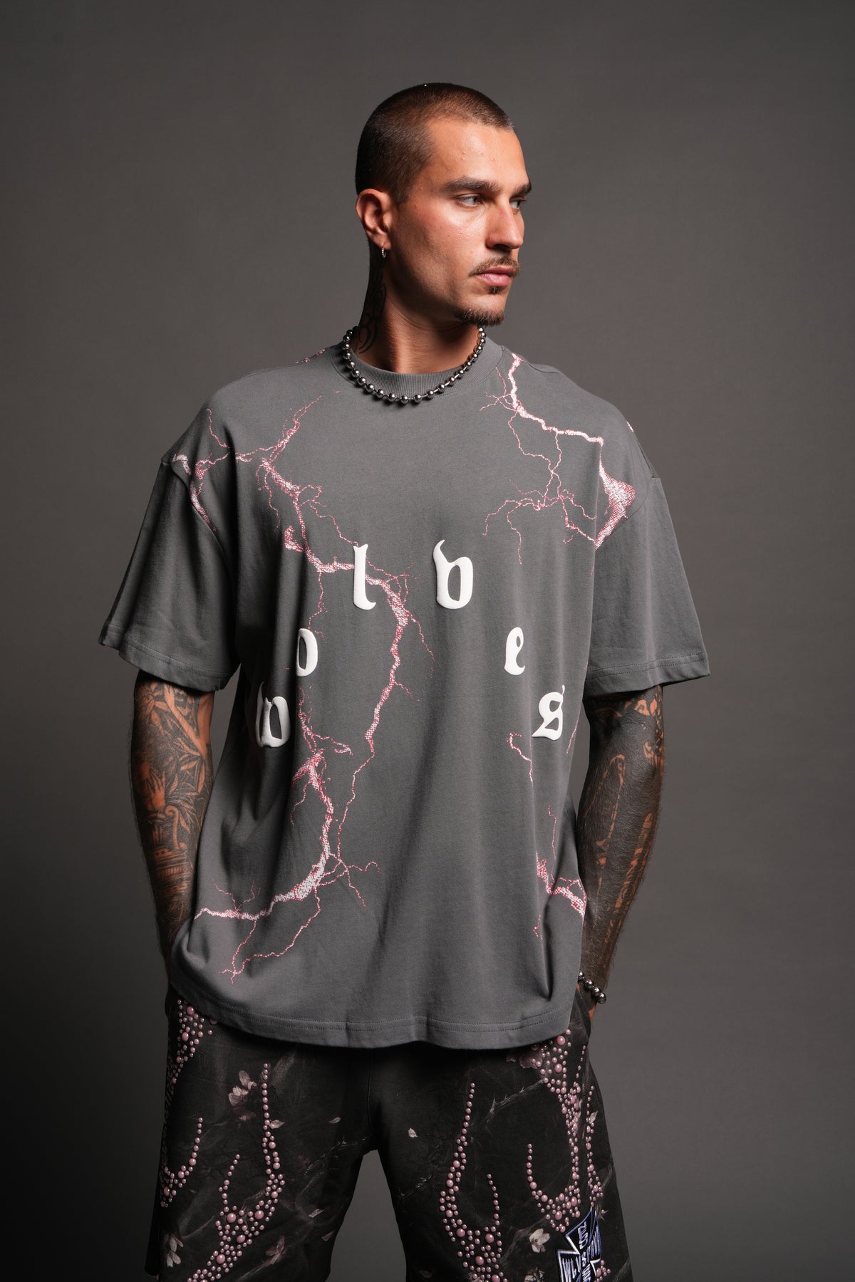 Lightning Frvr Premium Oversized Tee in Slate Gray