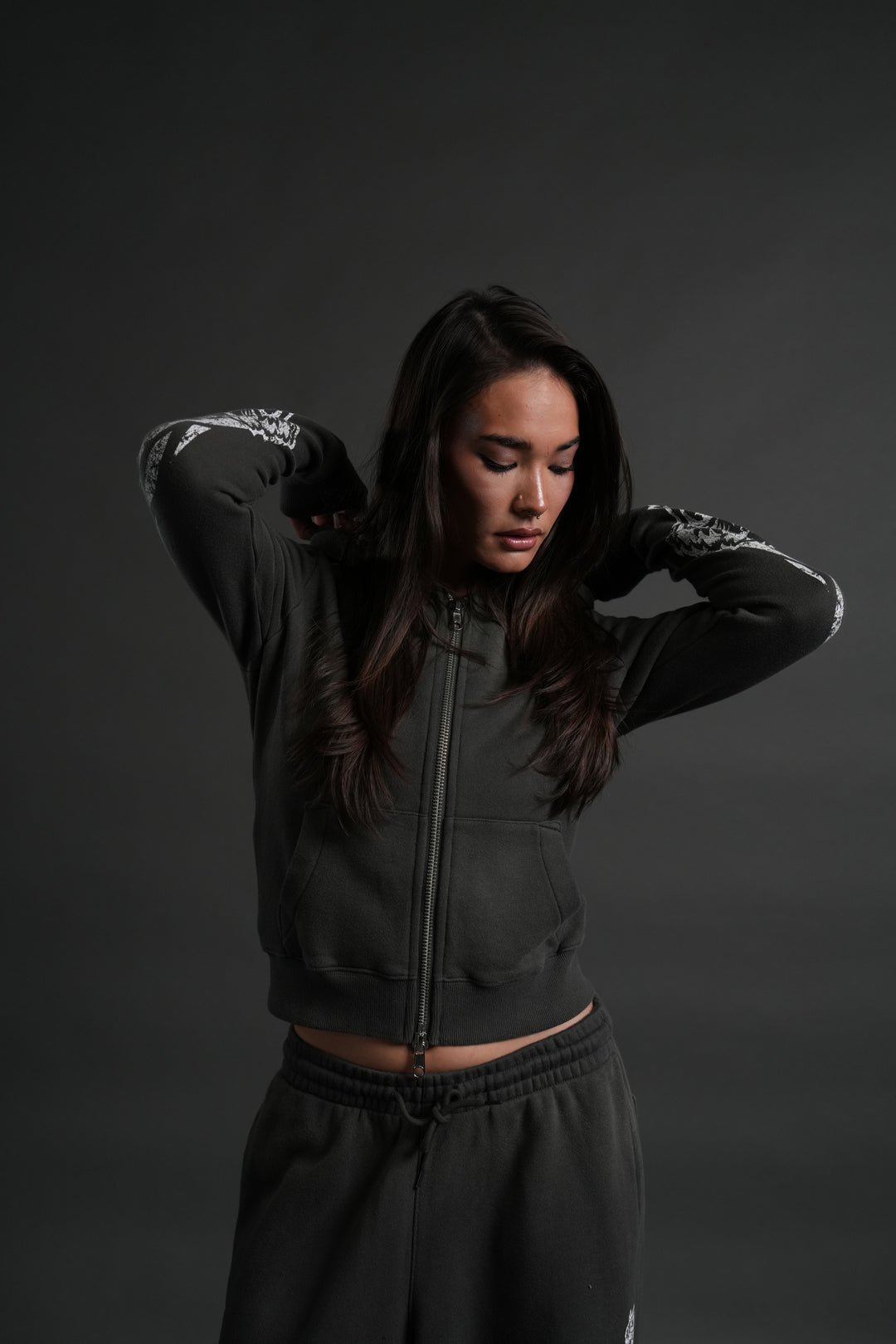 Finite Flame "Iris" Zip Up She Hoodie in Wolf Gray Drift Wash