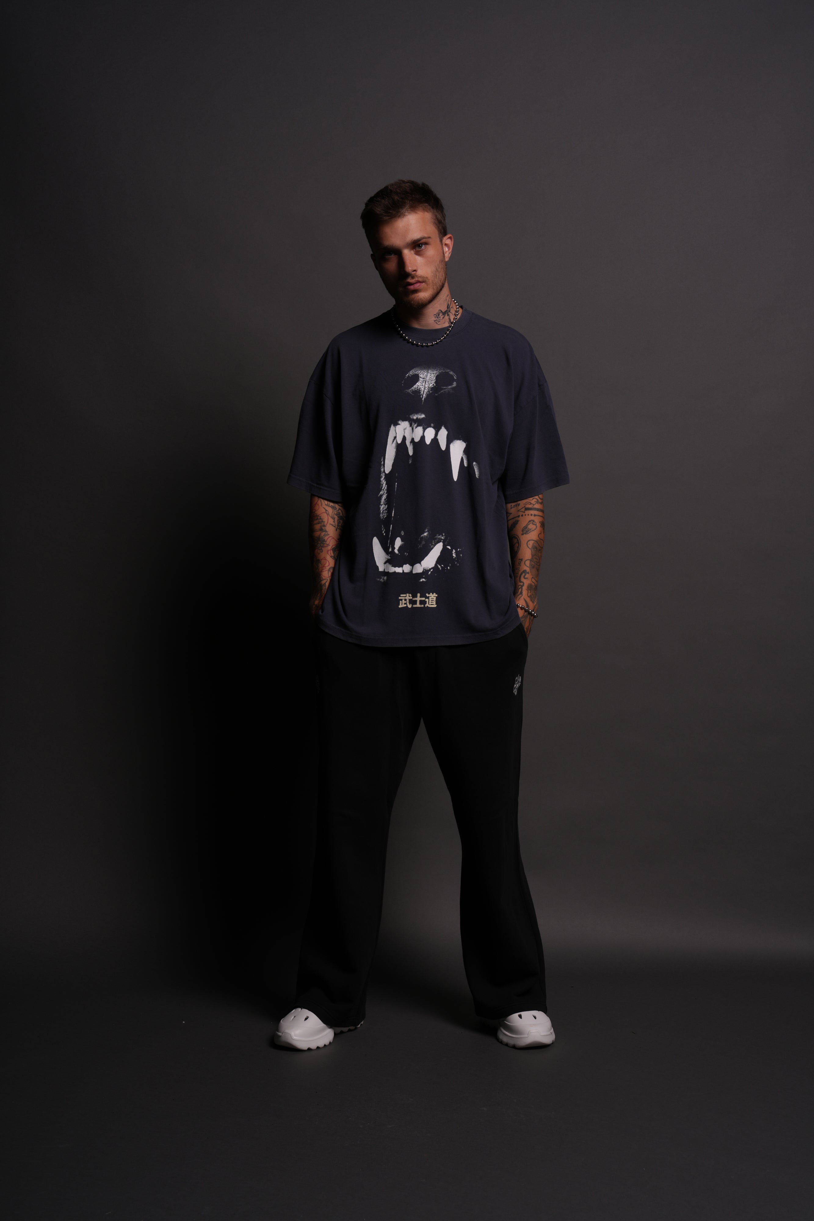 Blood Thirsty Kanji "Premium" Oversized Tee in Midnight Blue