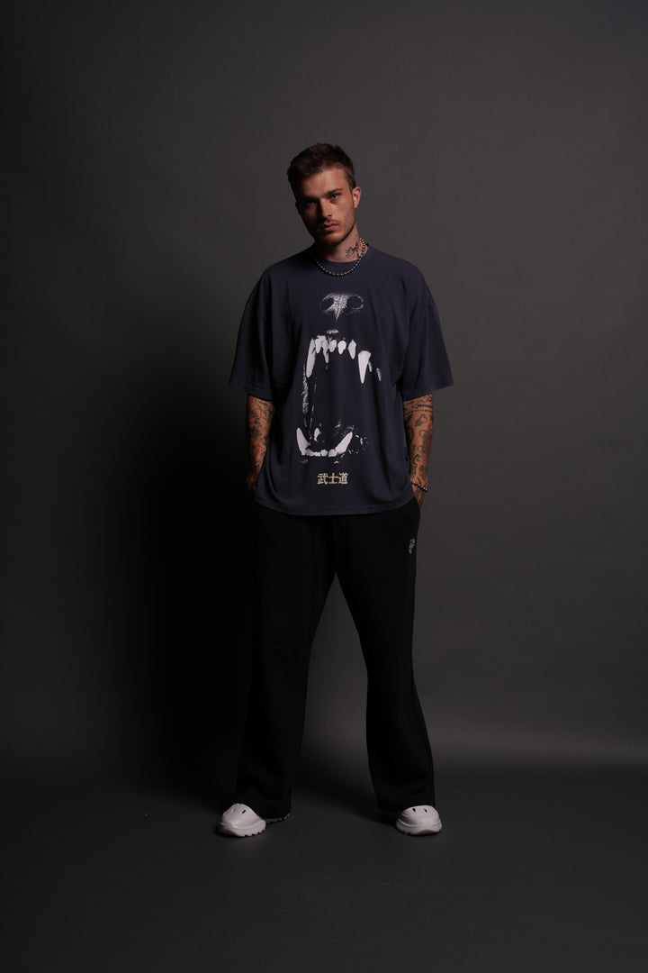Blood Thirsty Kanji "Premium" Oversized Tee in Midnight Blue