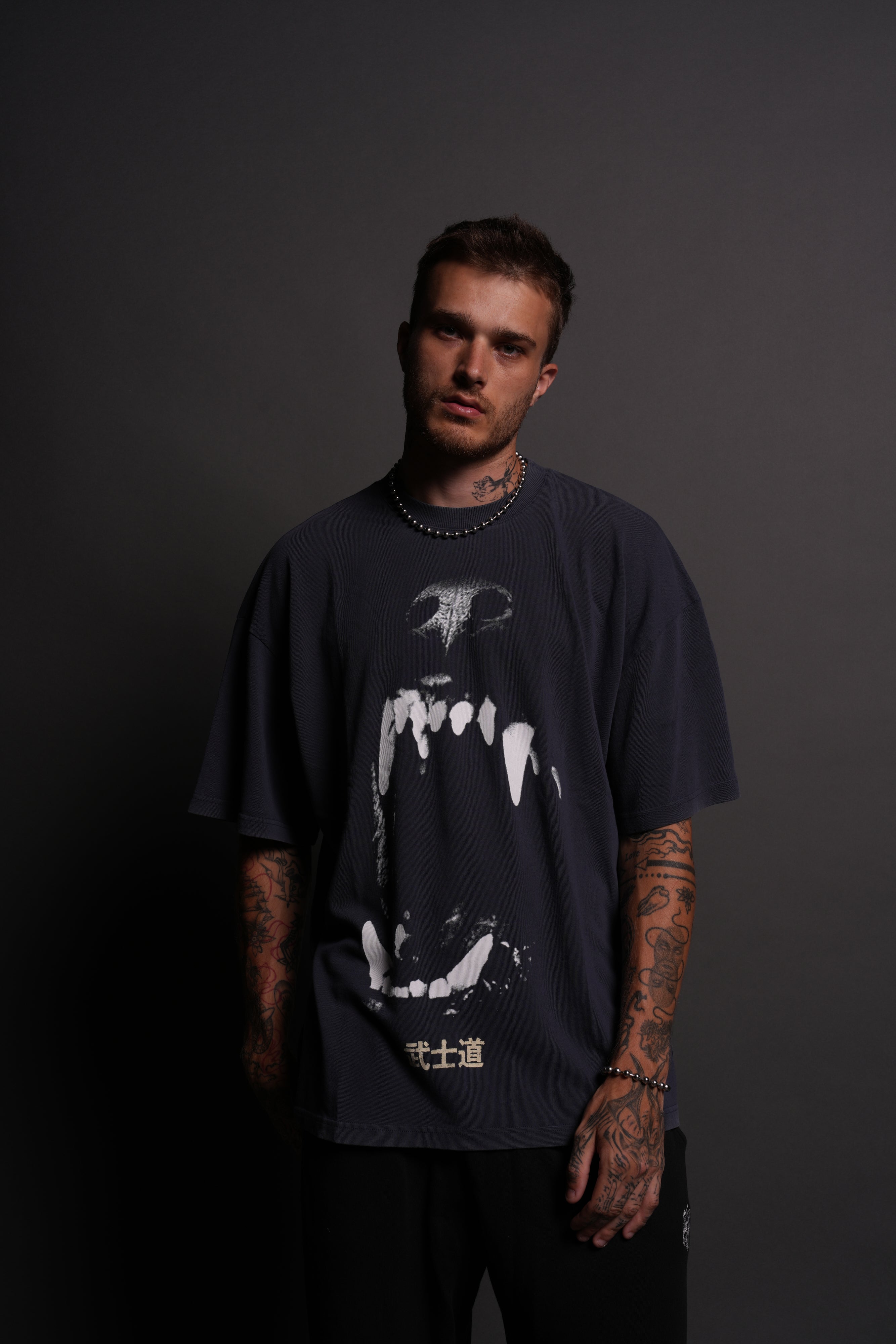 Blood Thirsty Kanji "Premium" Oversized Tee in Midnight Blue