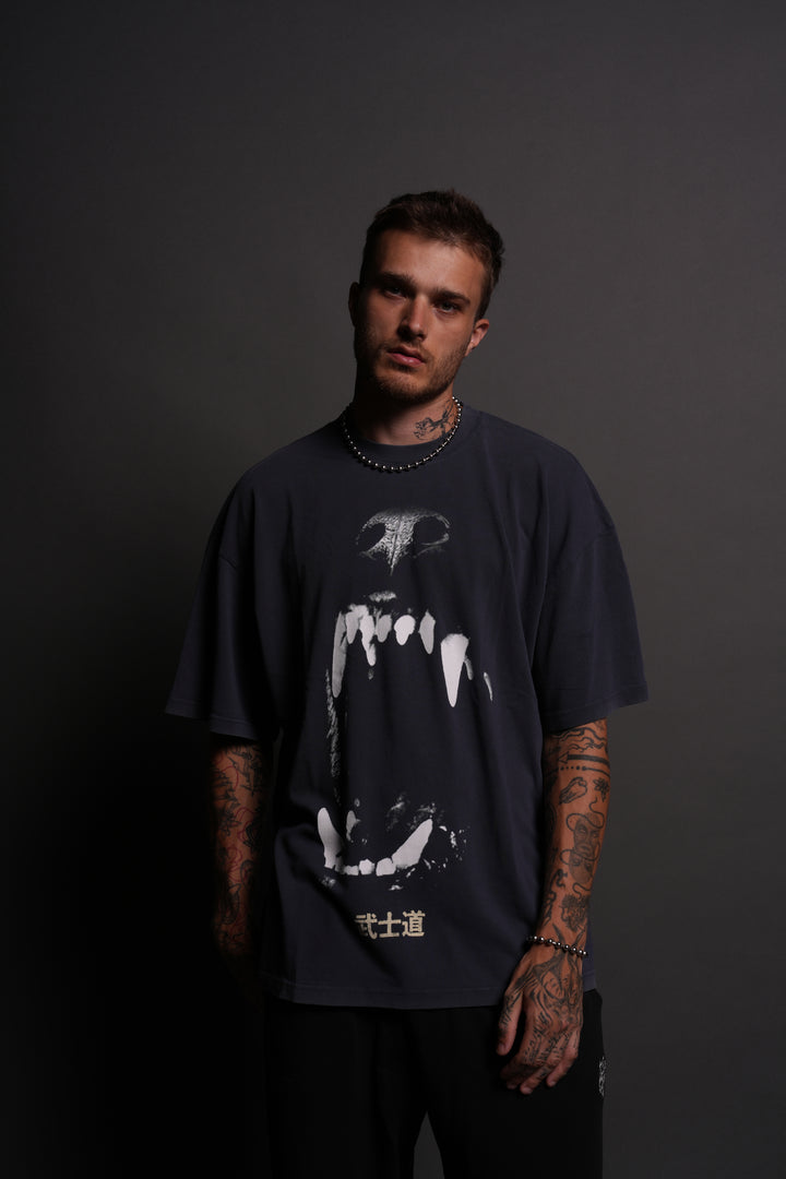 Blood Thirsty Kanji "Premium" Oversized Tee in Midnight Blue
