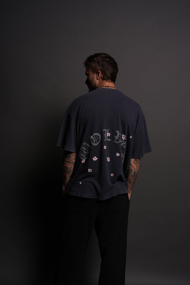 Blood Thirsty Kanji "Premium" Oversized Tee in Midnight Blue