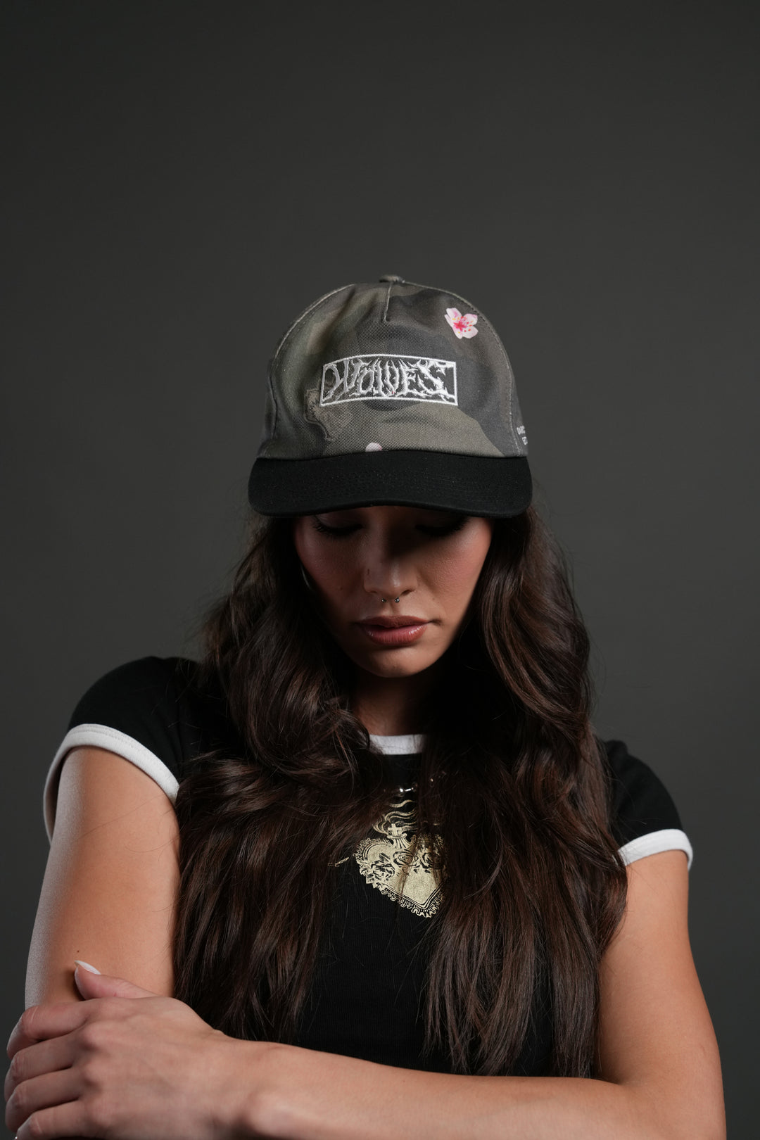 Midnight Wolves Vintage 5 Panel Hat in Vintage Blossom Woodland Camo