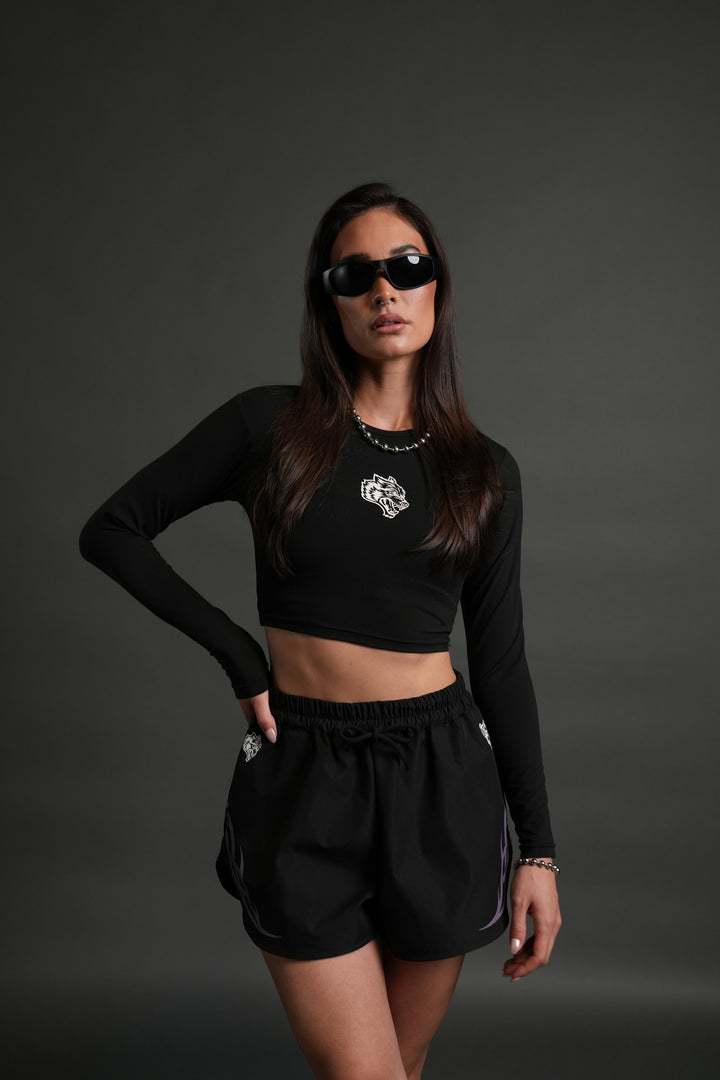 Dual Finite Code She Nadia Track Shorts in Black