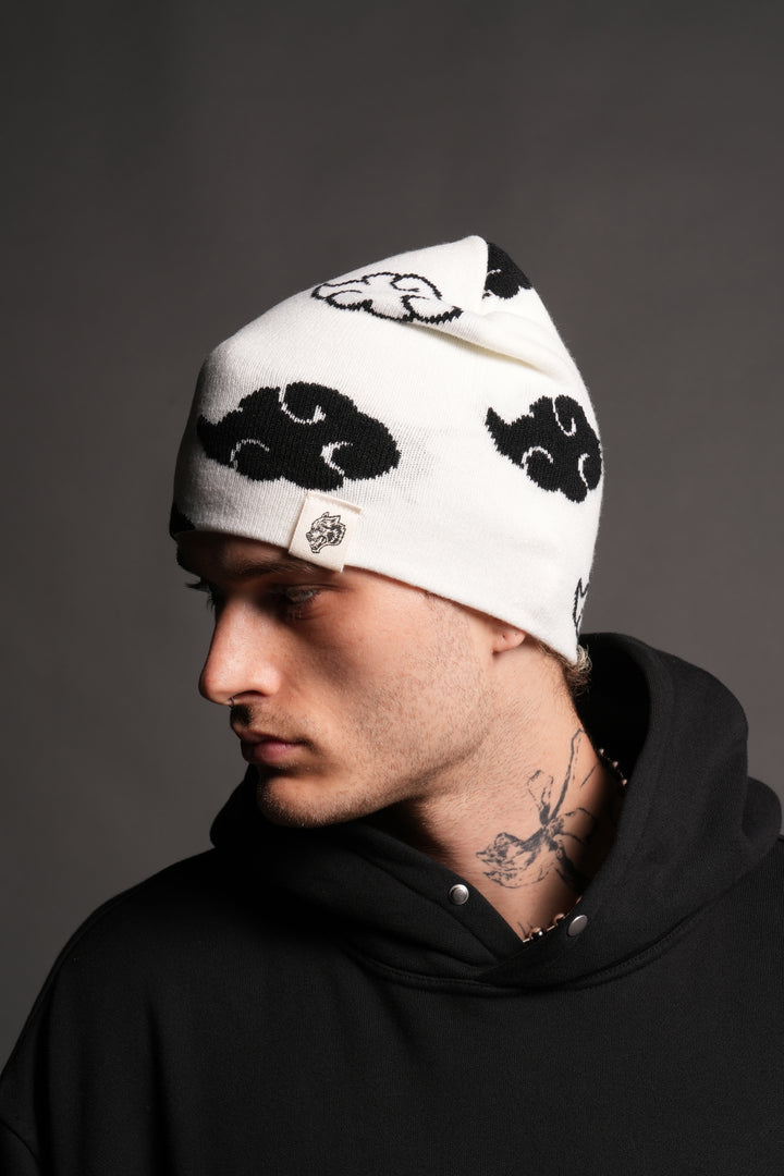 Wolf Clouds Cap Beanie in Cream/Black