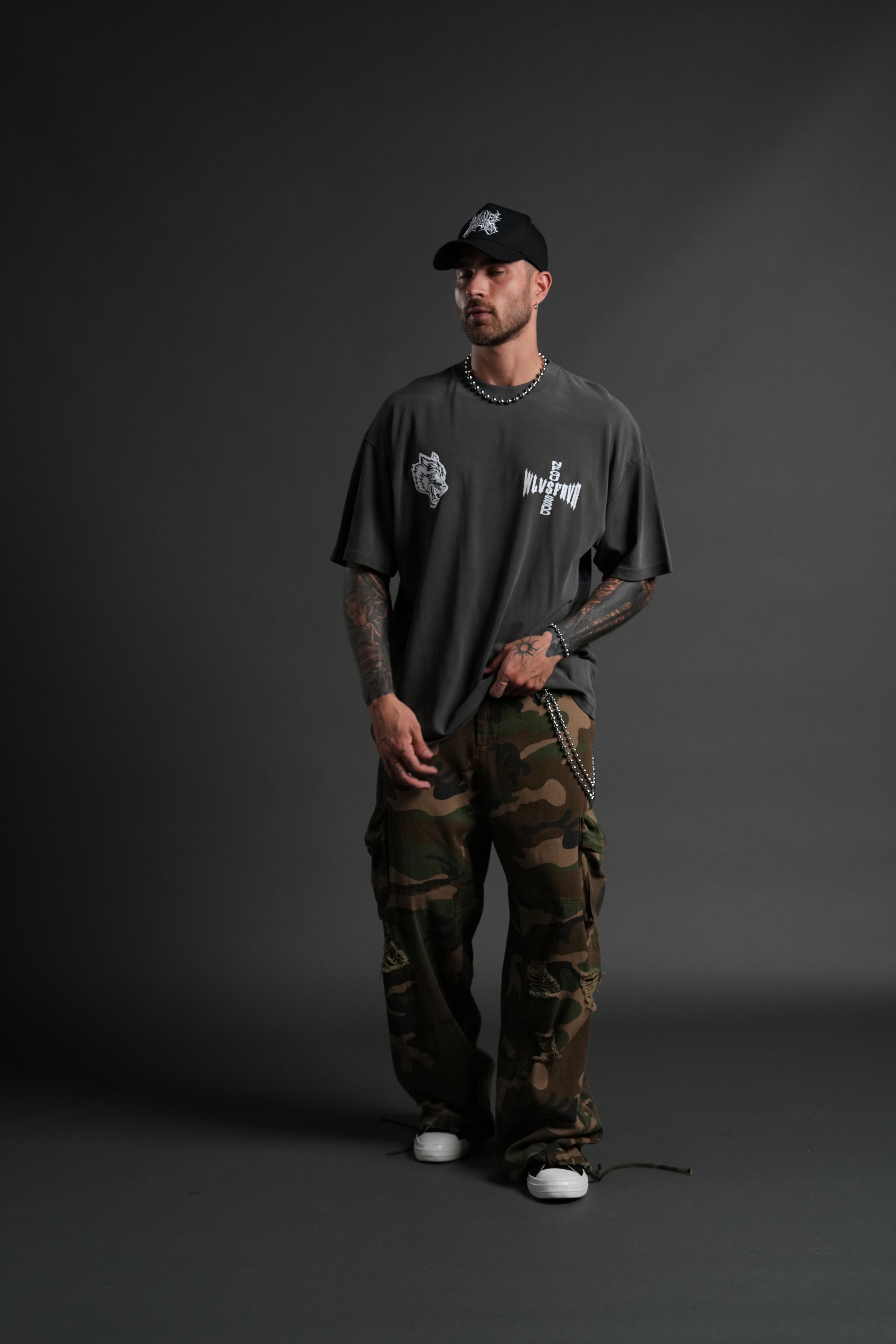 Time is On My Side "Side By Side" Series Premium Oversized Tee in Wolf Gray Drift Wash