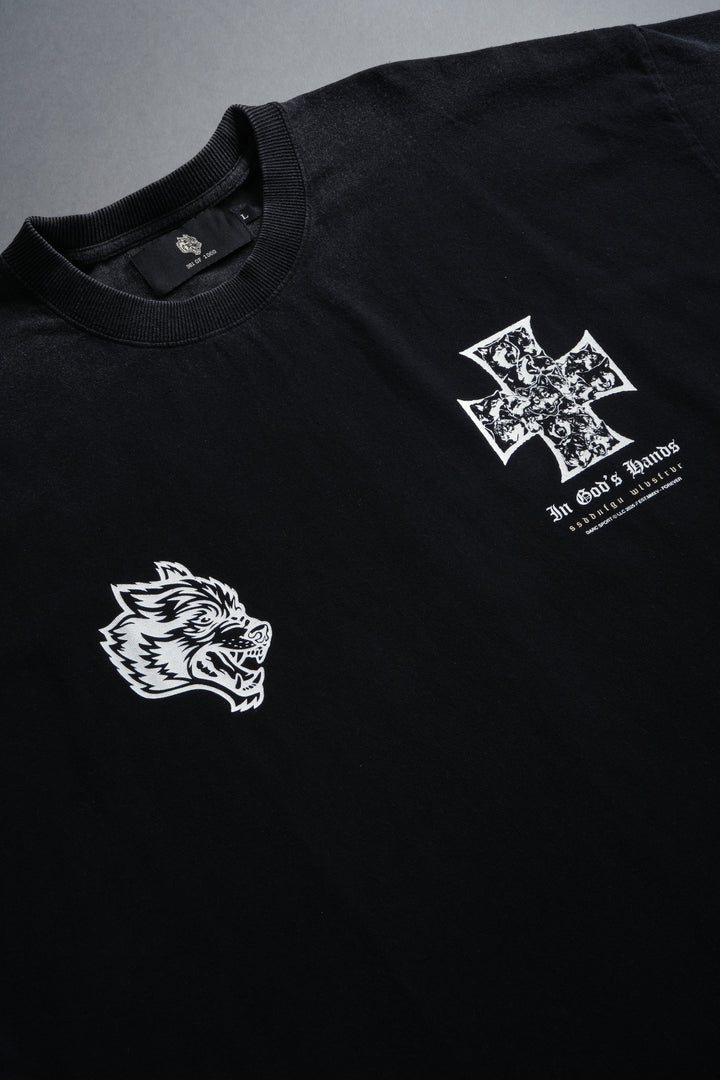 Iron Wolf Pack Grunge Cut-Off Tee in Black