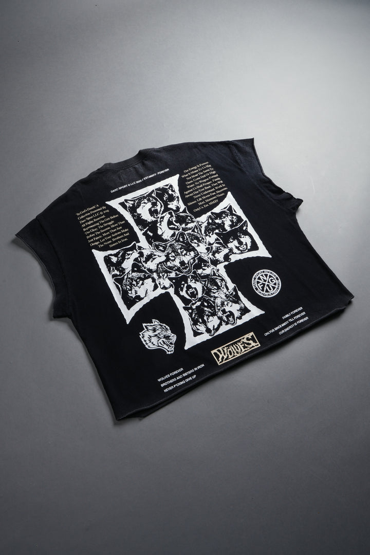 Iron Wolf Pack Grunge Cut-Off Tee in Black