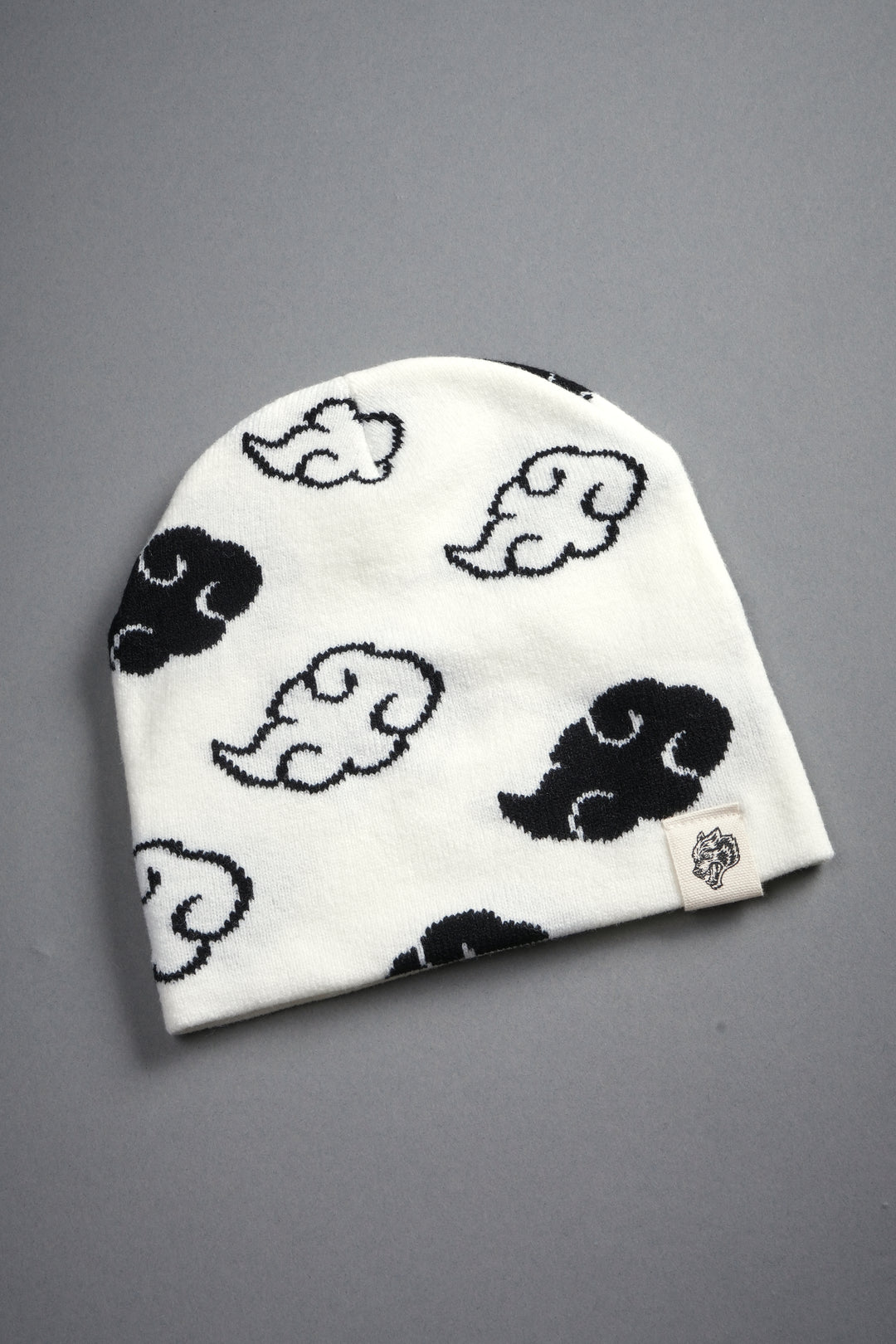 Wolf Clouds Cap Beanie in Cream/Black