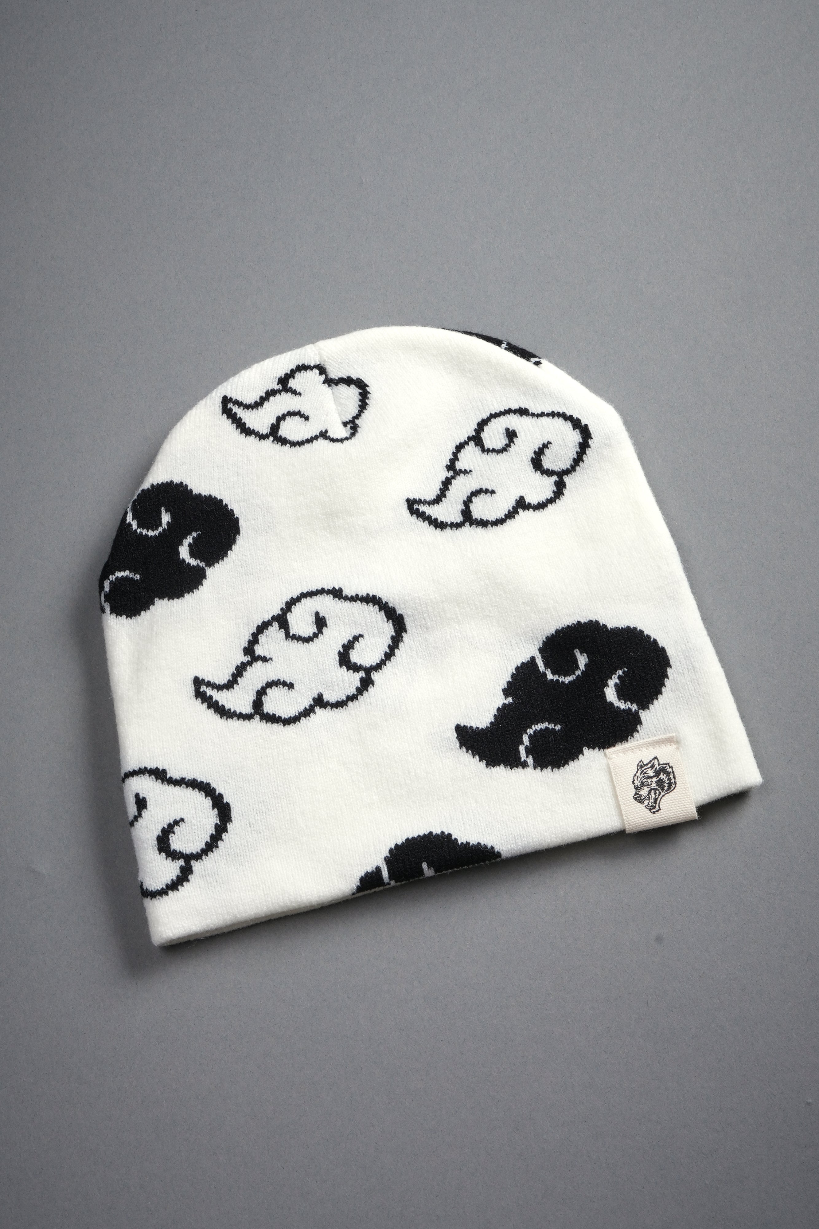 Wolf Clouds Cap Beanie in Cream/Black