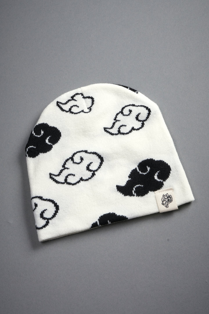 Wolf Clouds Cap Beanie in Cream/Black