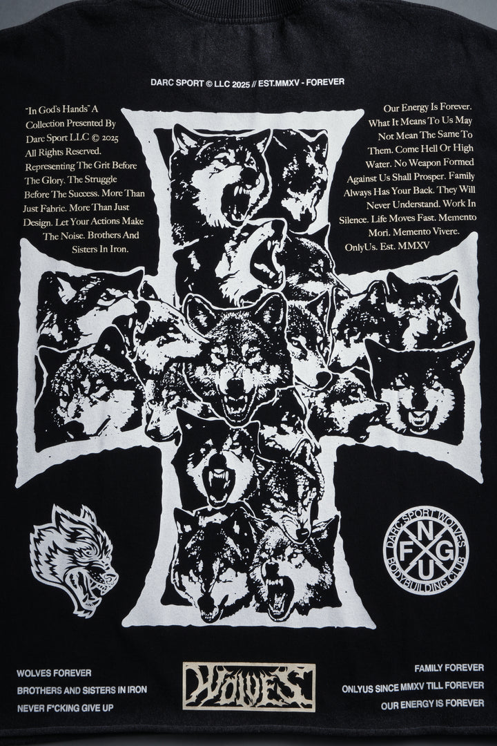 Iron Wolf Pack Grunge Cut-Off Tee in Black