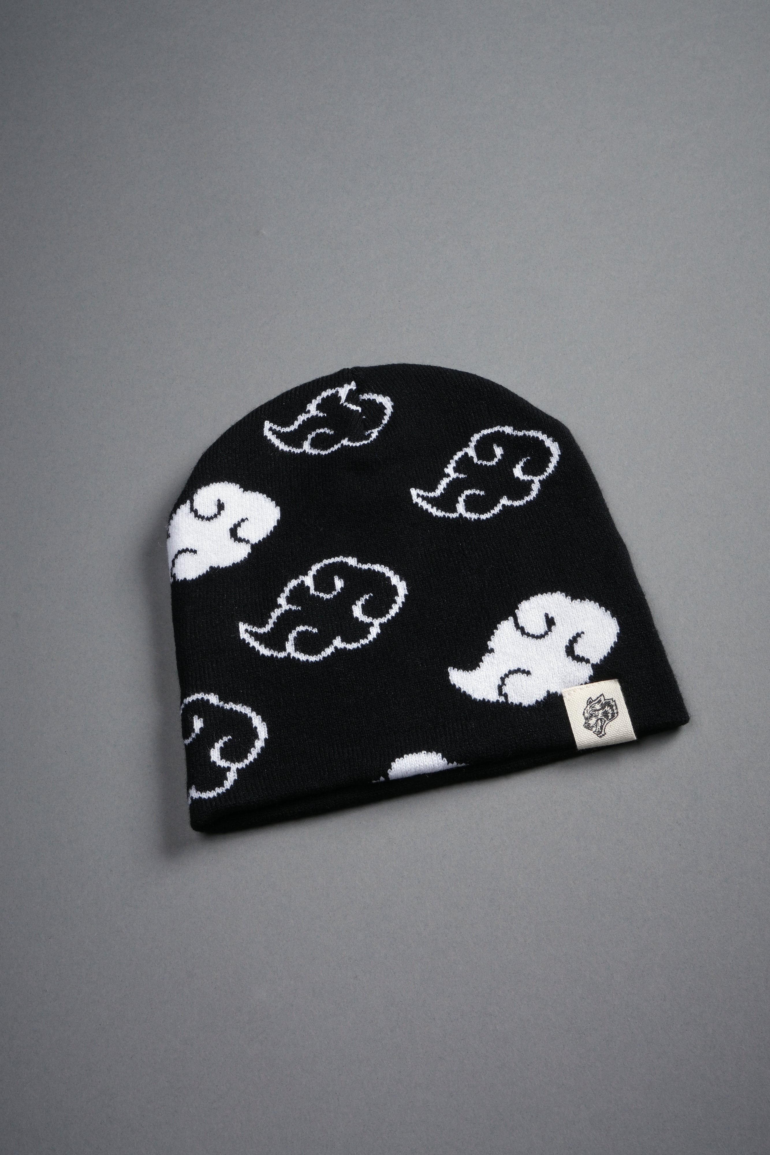 Wolf Clouds Cap Beanie in Black/White