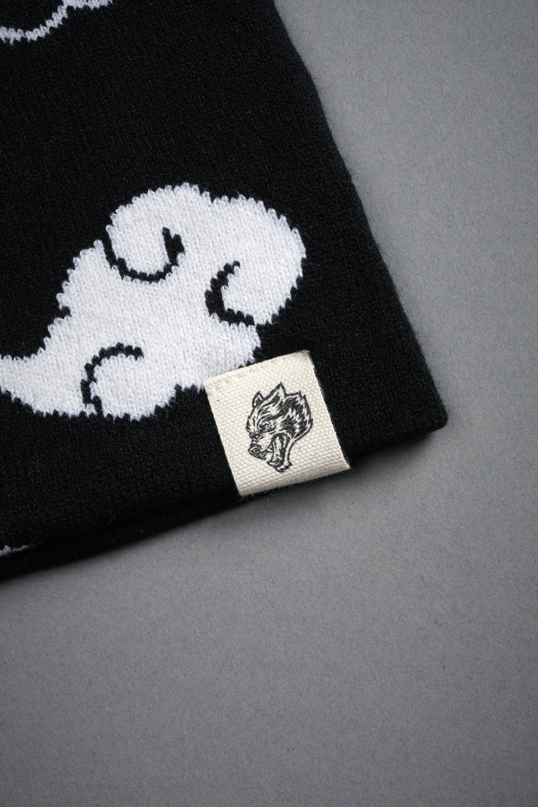 Wolf Clouds Cap Beanie in Black/White