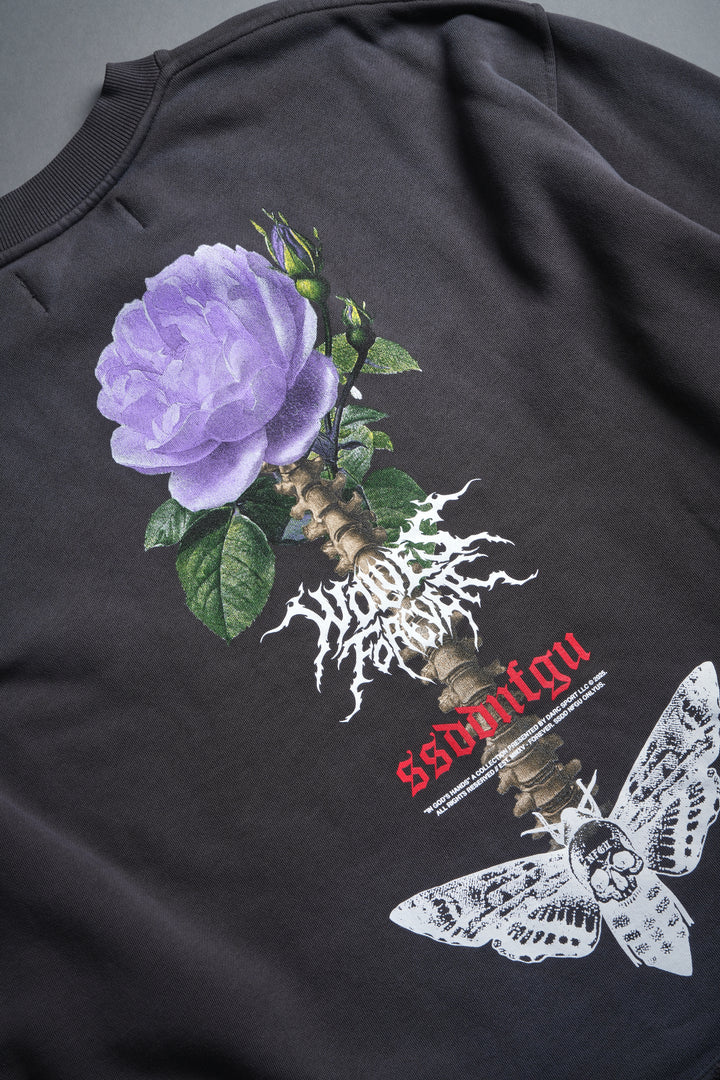 Mori Rose Raw Hem "Box Cut" Crewneck in Wolf Gray Drift Wash