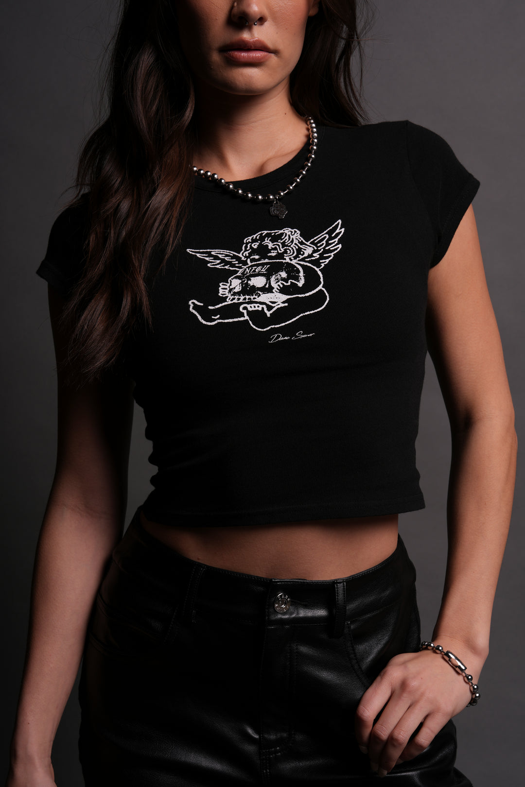 Cherub and the Skull "Baby" Tee in Black