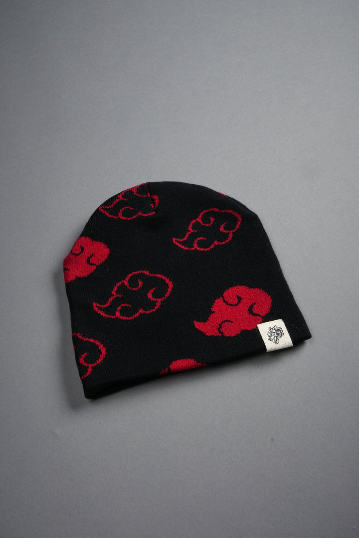 Wolf Clouds Cap Beanie in Black/Red