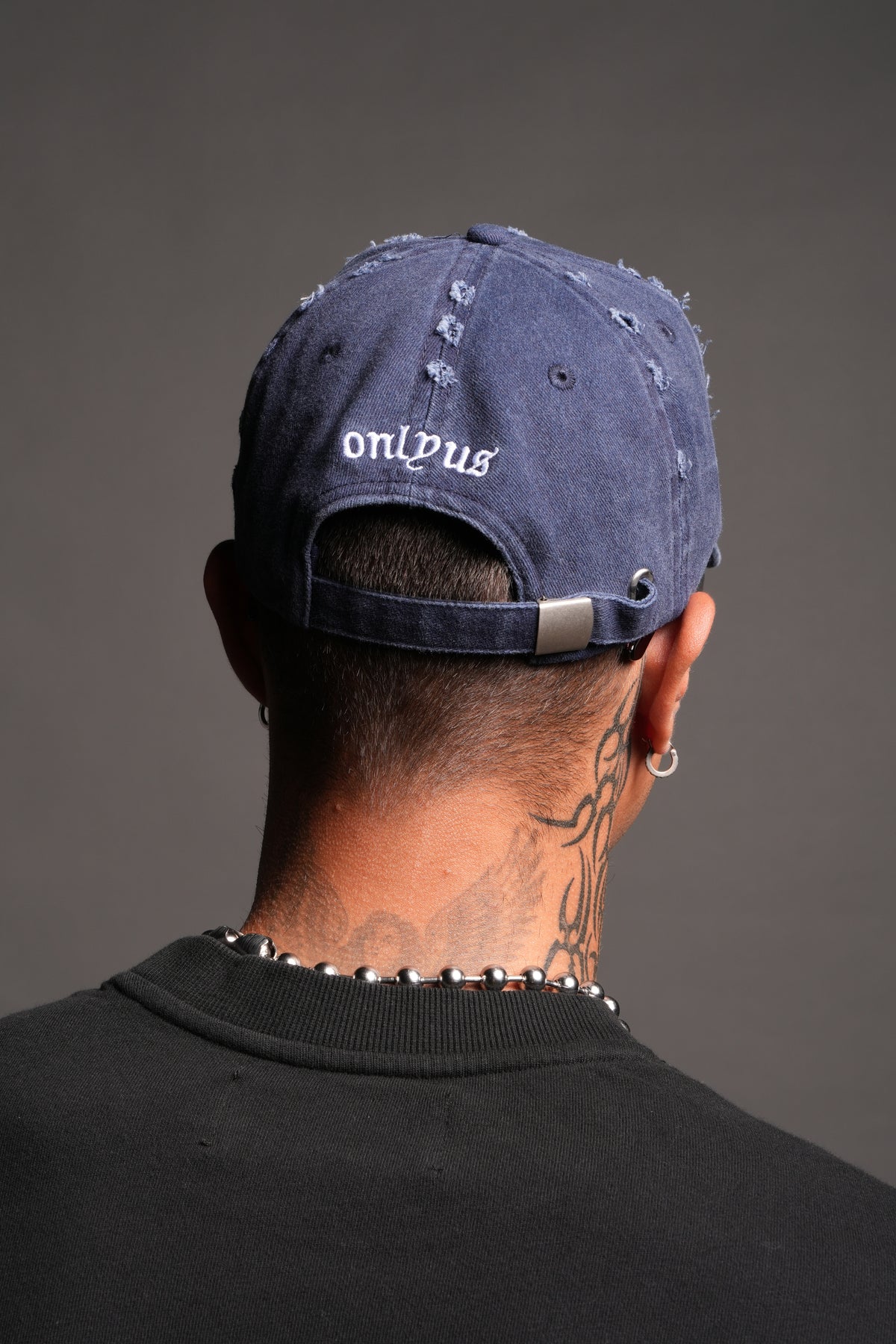 Wolf Head Distressed Dad Hat In Navy