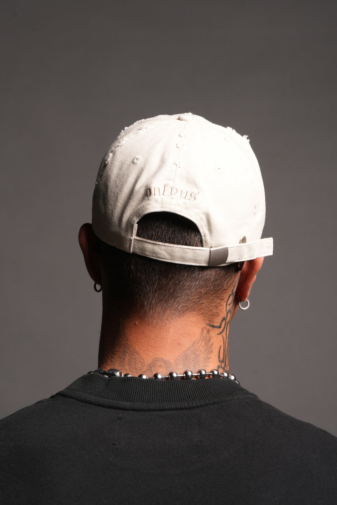 Wolf Head Distressed Dad Hat In Cream