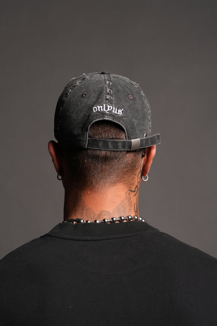 Wolf Head Distressed Dad Hat In Black