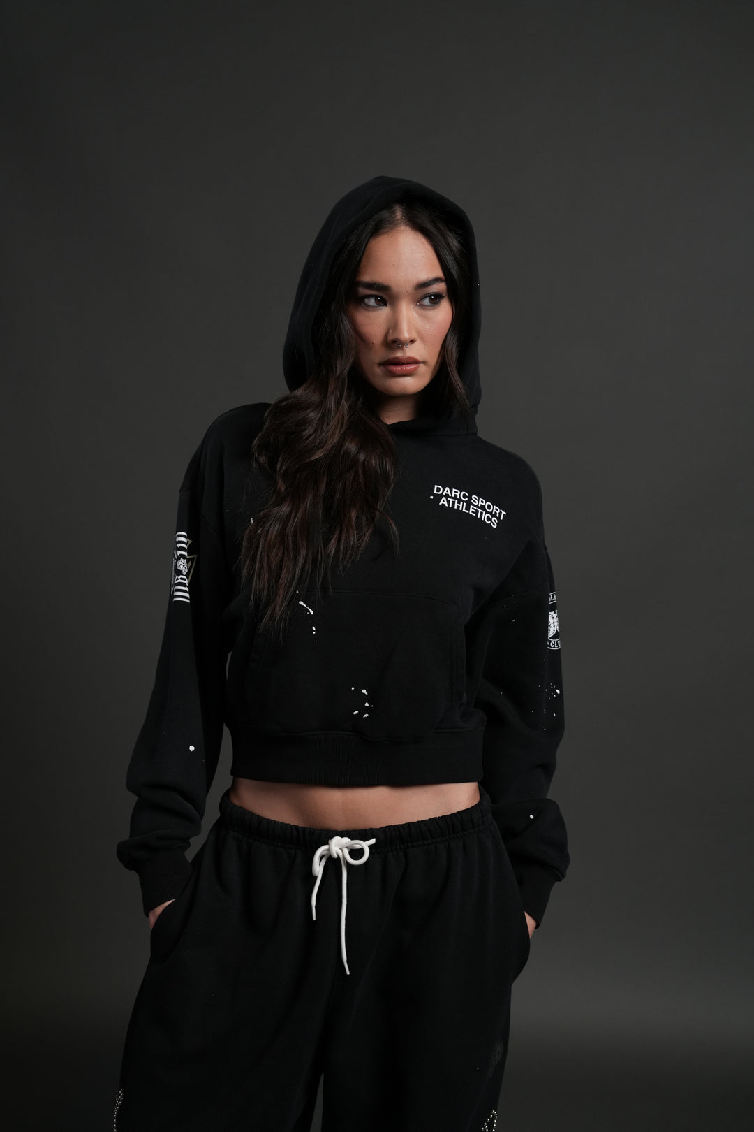 Darc Sport Athletics Owen Cropped Hoodie in Black Drift Wash