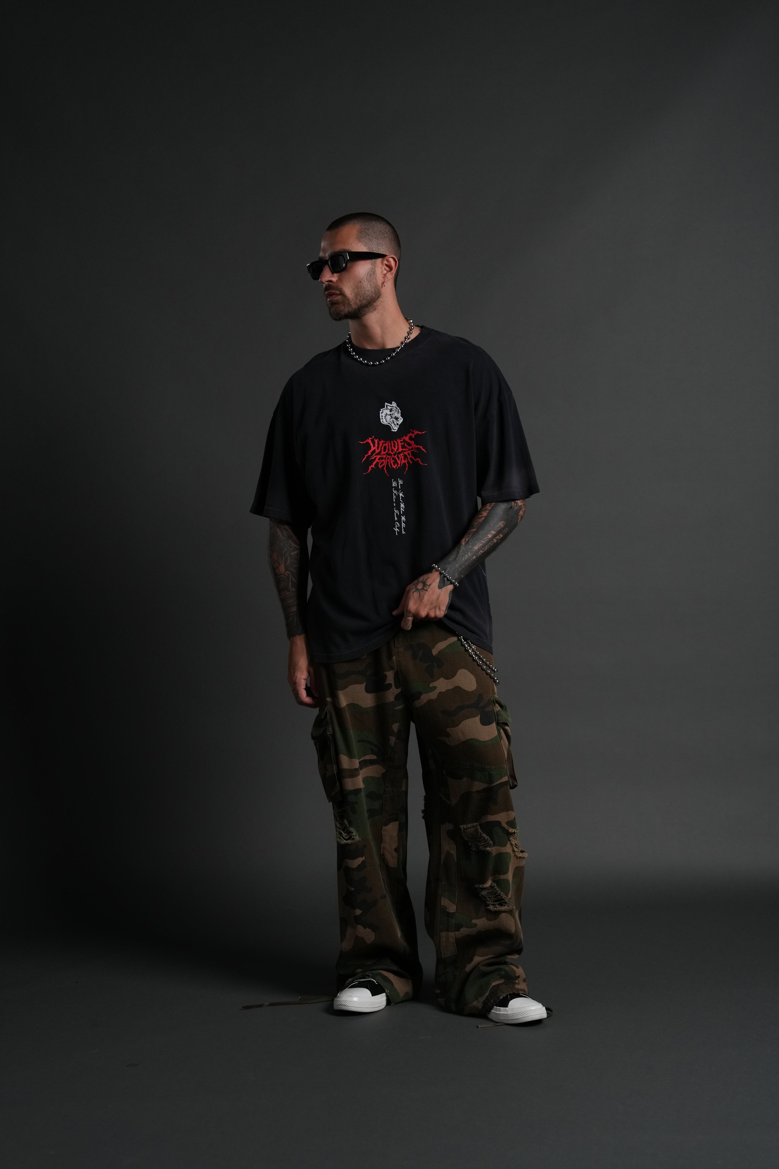 Eye of the Beast "Side By Side" Series Premium Oversized Tee in Noir Drift Wash