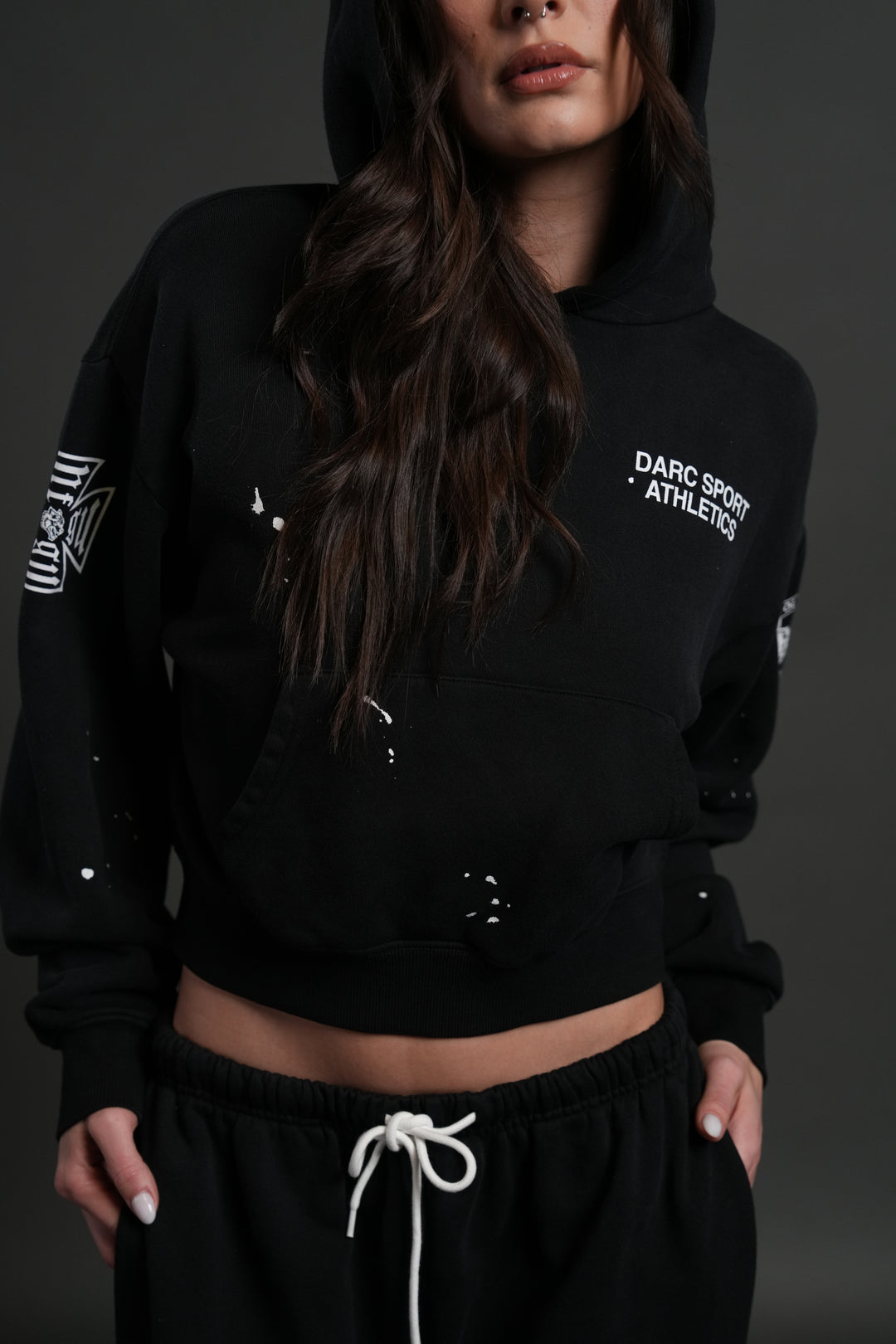 Darc Sport Athletics Owen Cropped Hoodie in Black Drift Wash